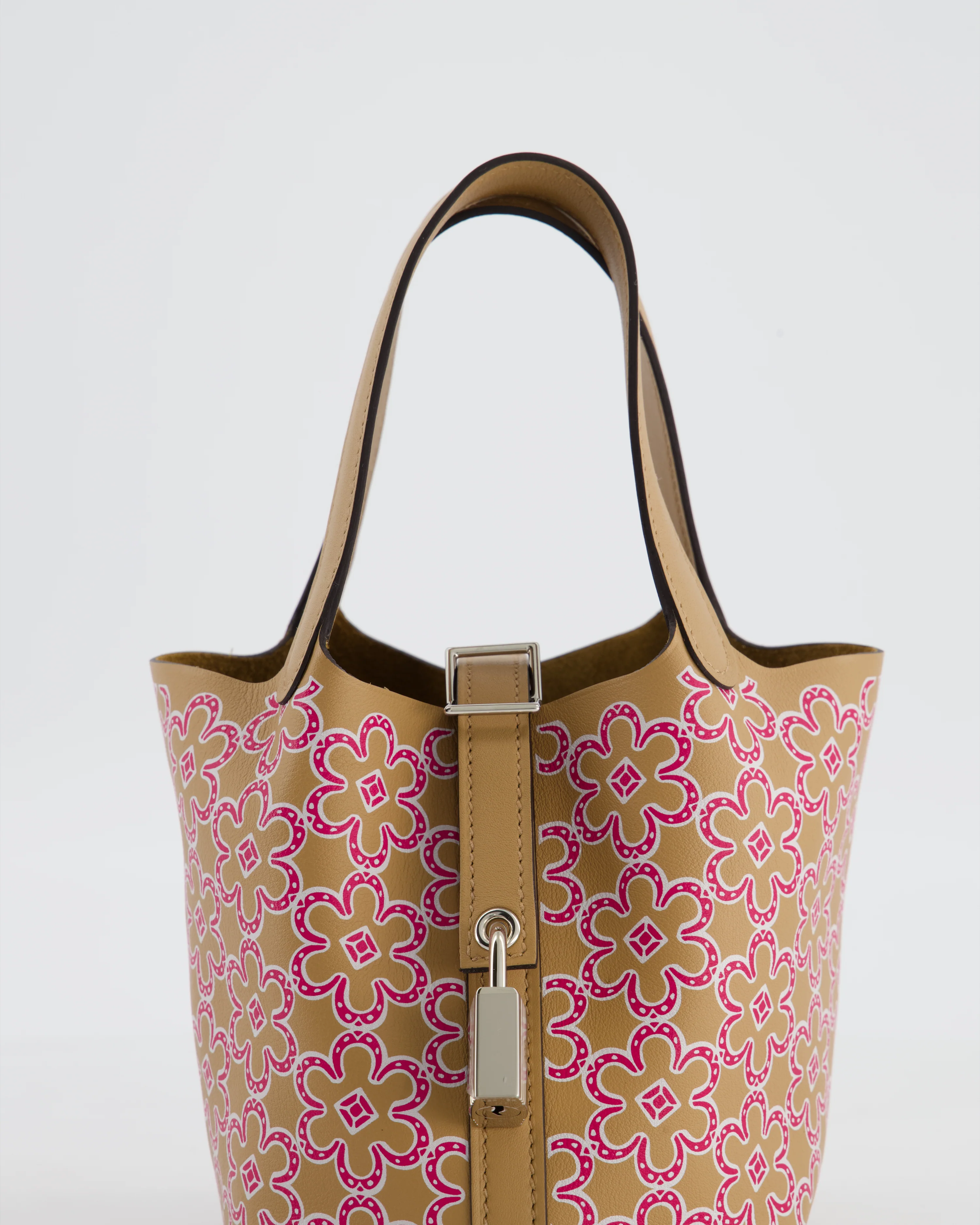 Hermès Micro Picotin 14 Lucky Daisy Bag in & Blanc, Chai & Framboise Swift Leather with Palladium Hardware - Image 11