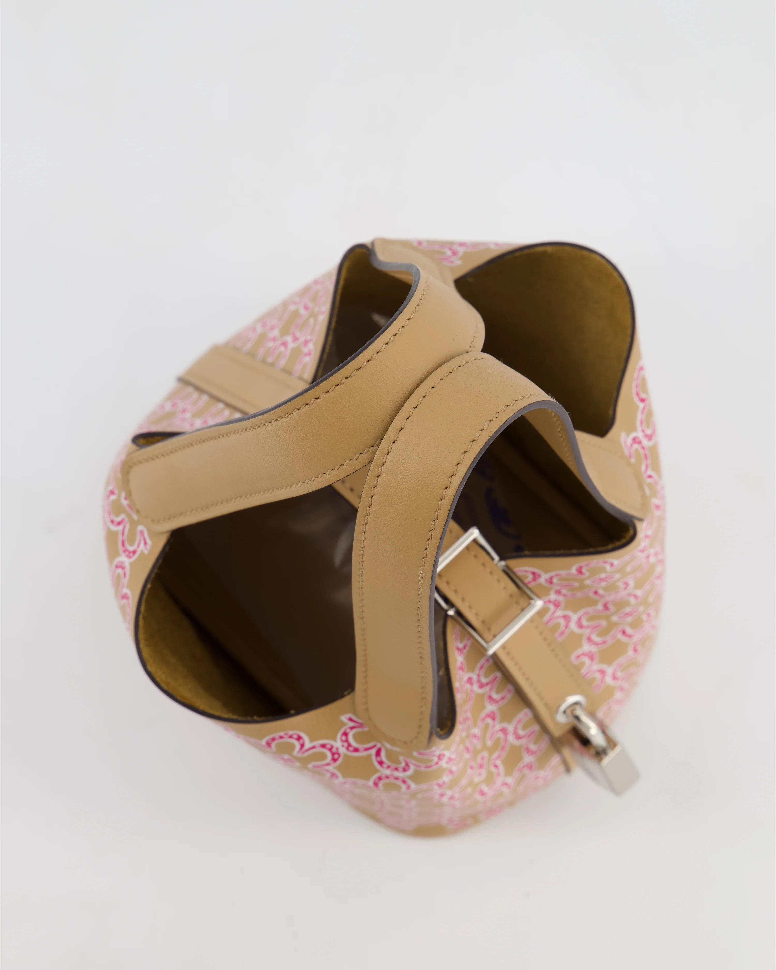 Hermès Micro Picotin 14 Lucky Daisy Bag in & Blanc, Chai & Framboise Swift Leather with Palladium Hardware - Image 12