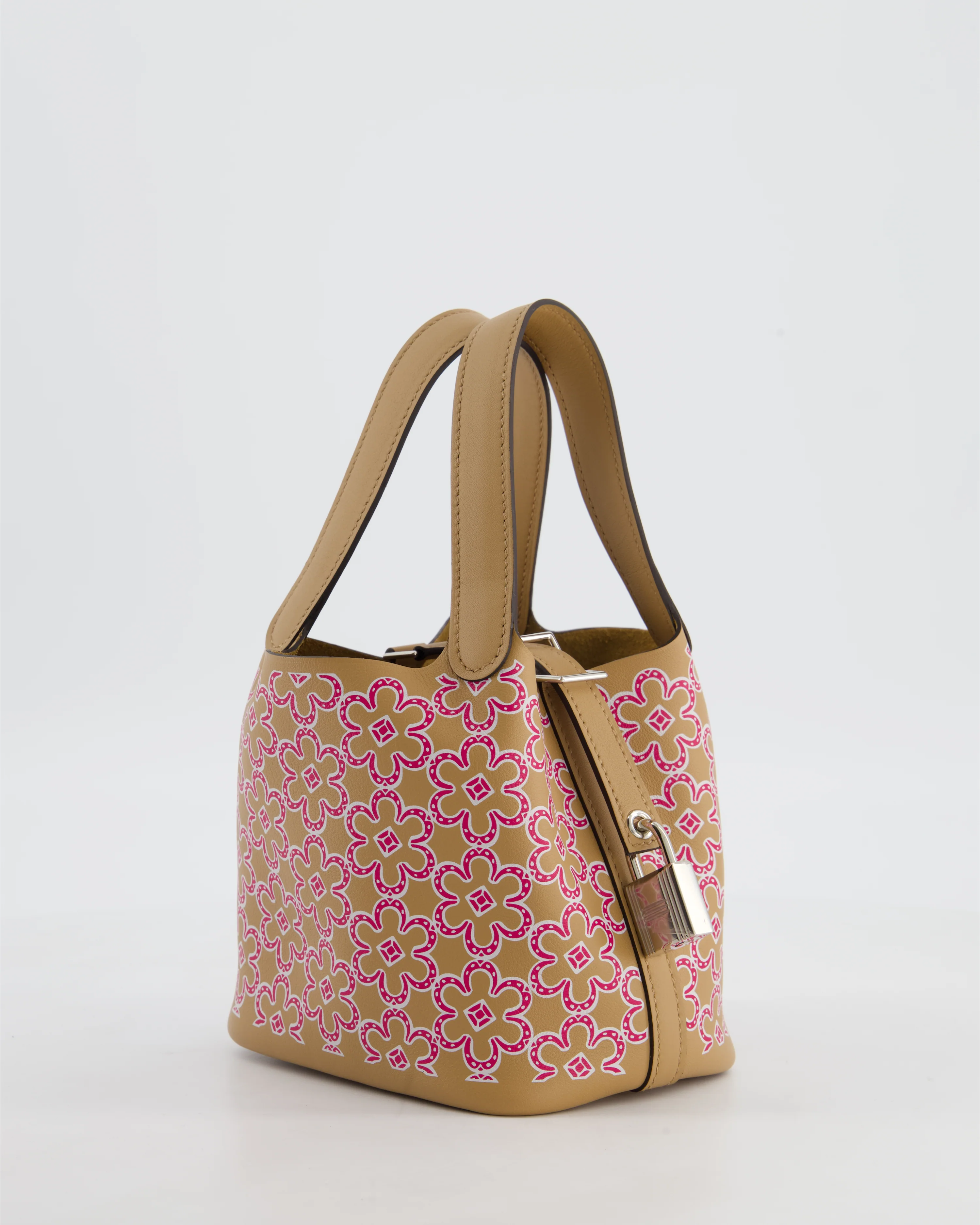 Hermès Micro Picotin 14 Lucky Daisy Bag in & Blanc, Chai & Framboise Swift Leather with Palladium Hardware - Image 4