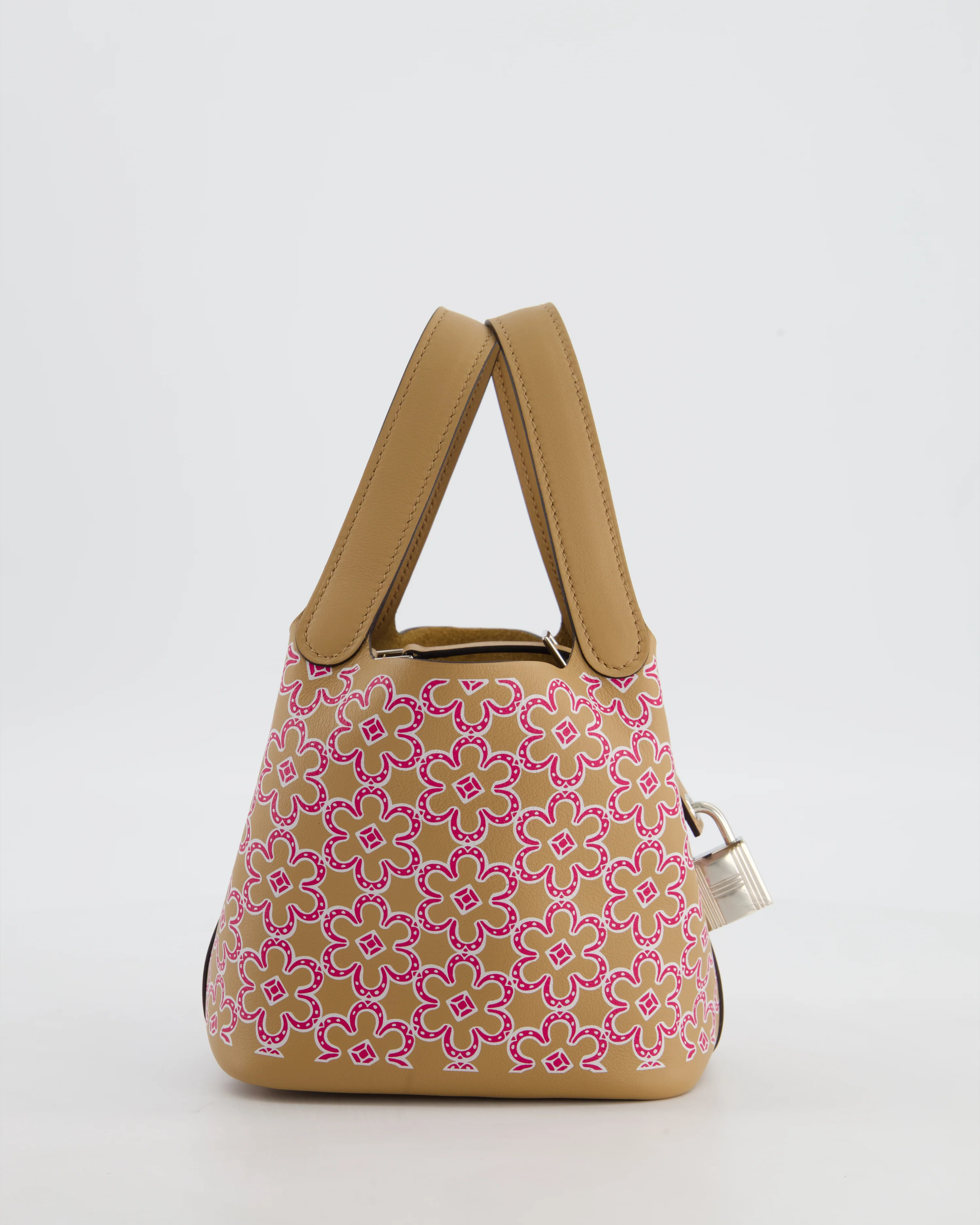 Hermès Micro Picotin 14 Lucky Daisy Bag in & Blanc, Chai & Framboise Swift Leather with Palladium Hardware - Image 5