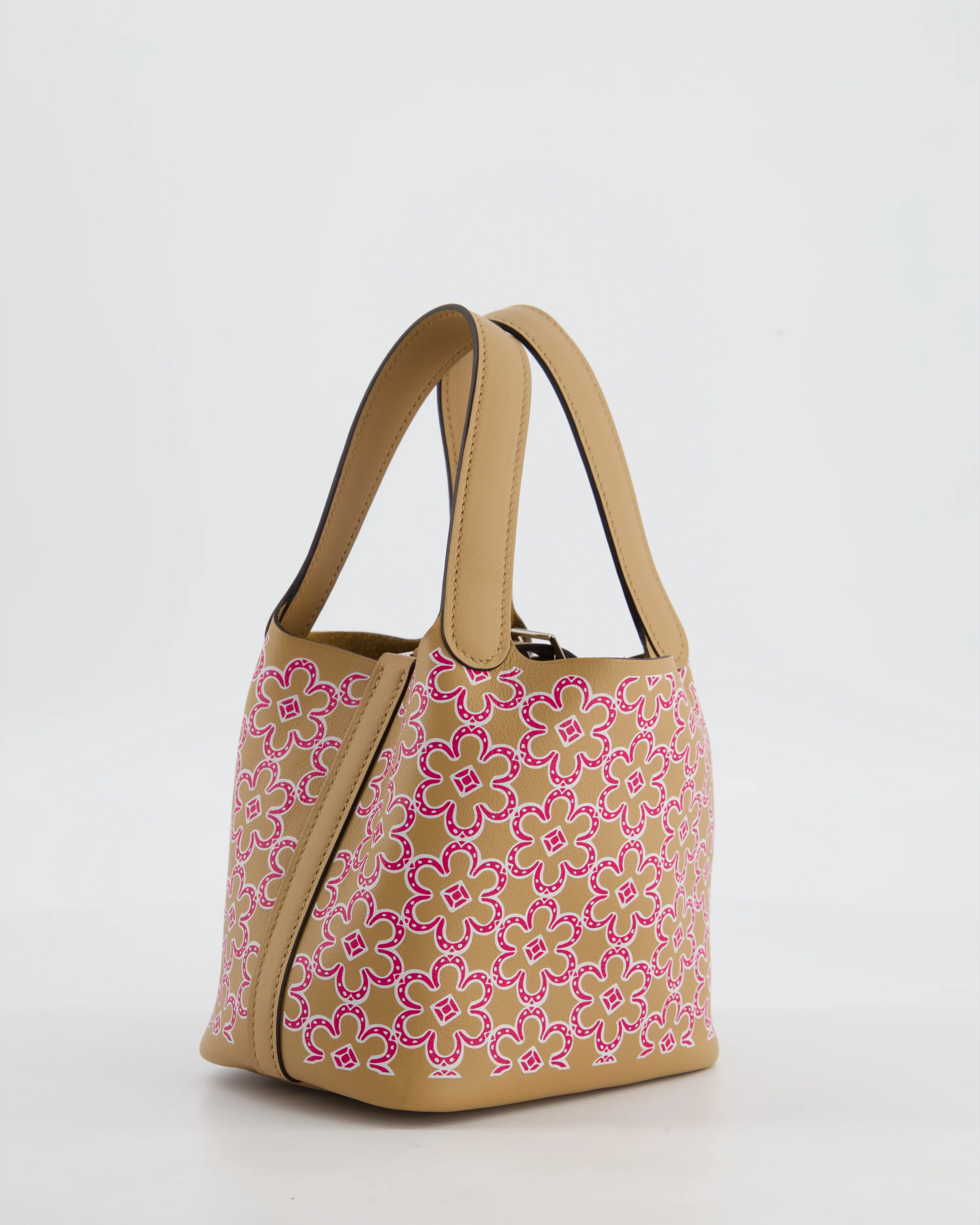 Hermès Micro Picotin 14 Lucky Daisy Bag in & Blanc, Chai & Framboise Swift Leather with Palladium Hardware - Image 6