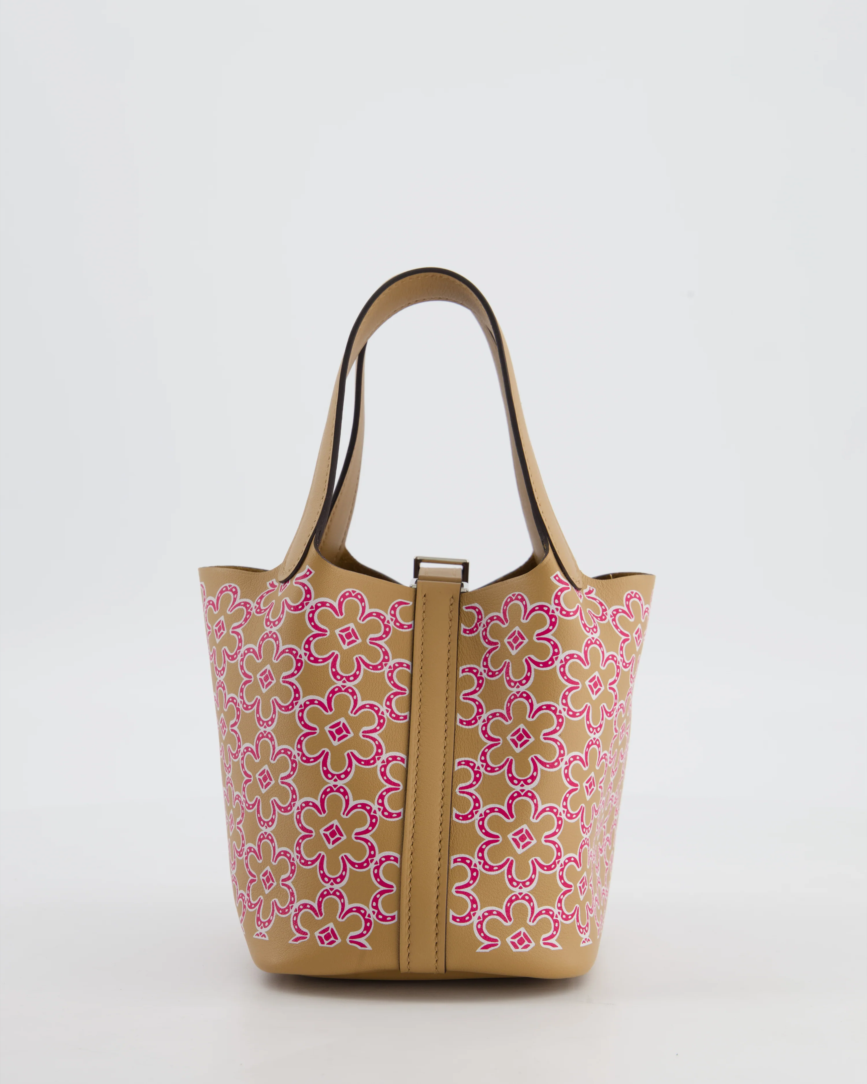 Hermès Micro Picotin 14 Lucky Daisy Bag in & Blanc, Chai & Framboise Swift Leather with Palladium Hardware - Image 7