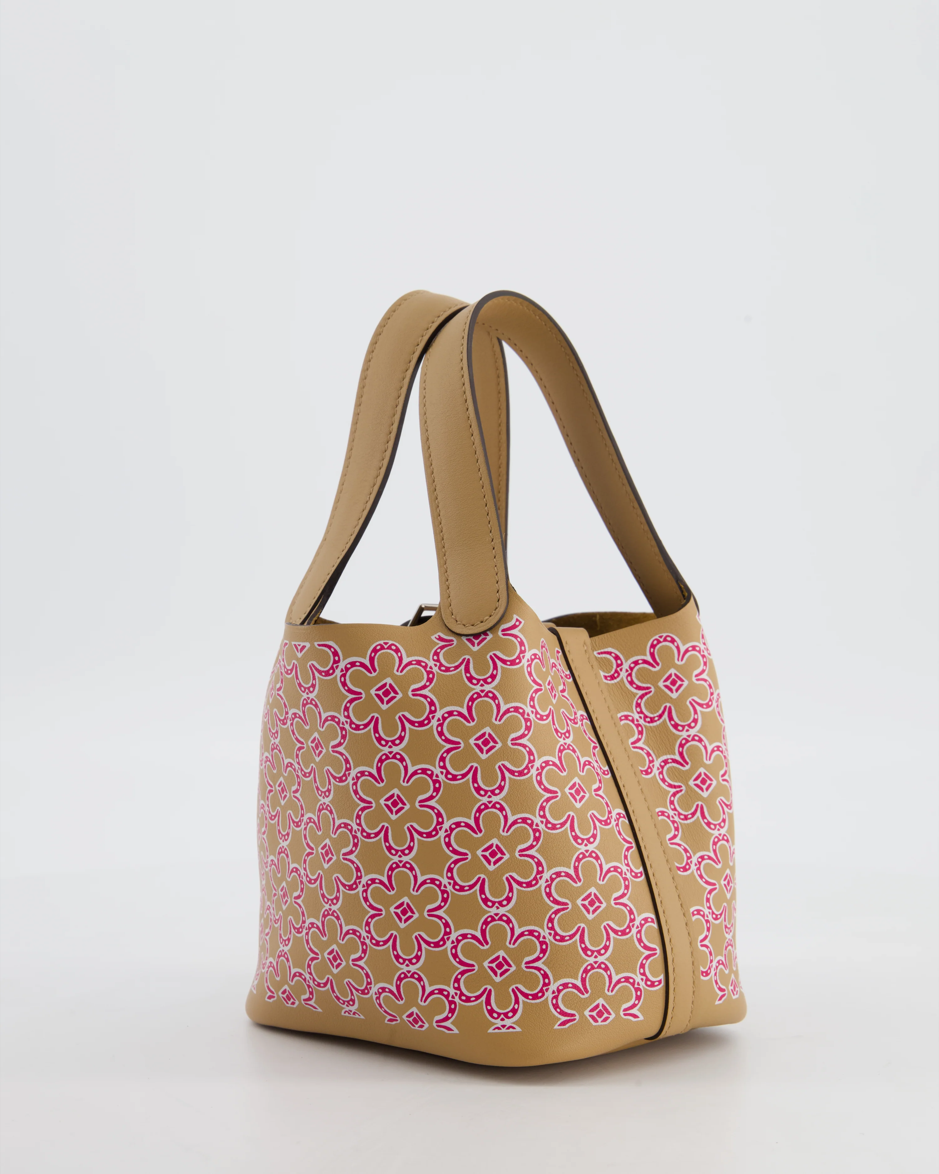 Hermès Micro Picotin 14 Lucky Daisy Bag in & Blanc, Chai & Framboise Swift Leather with Palladium Hardware - Image 8