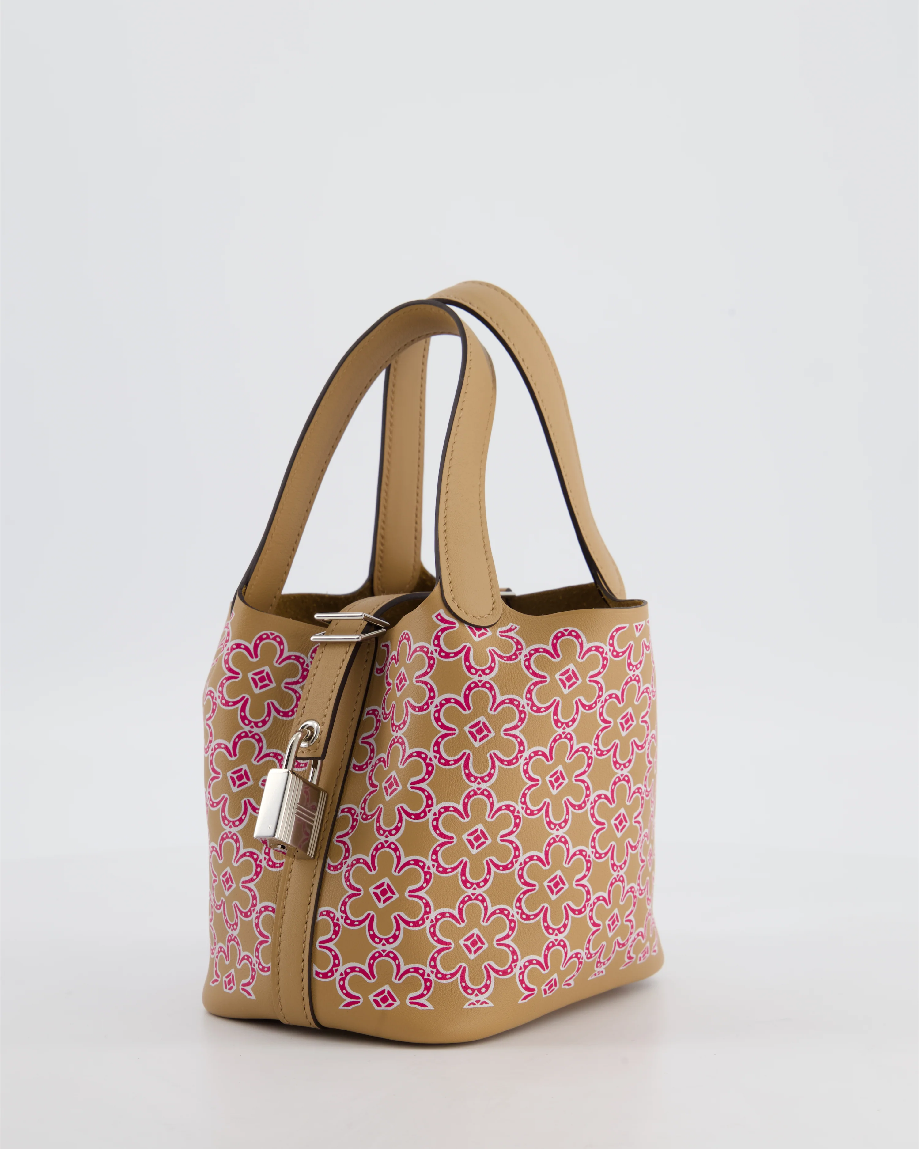 Hermès Micro Picotin 14 Lucky Daisy Bag in & Blanc, Chai & Framboise Swift Leather with Palladium Hardware - Image 9