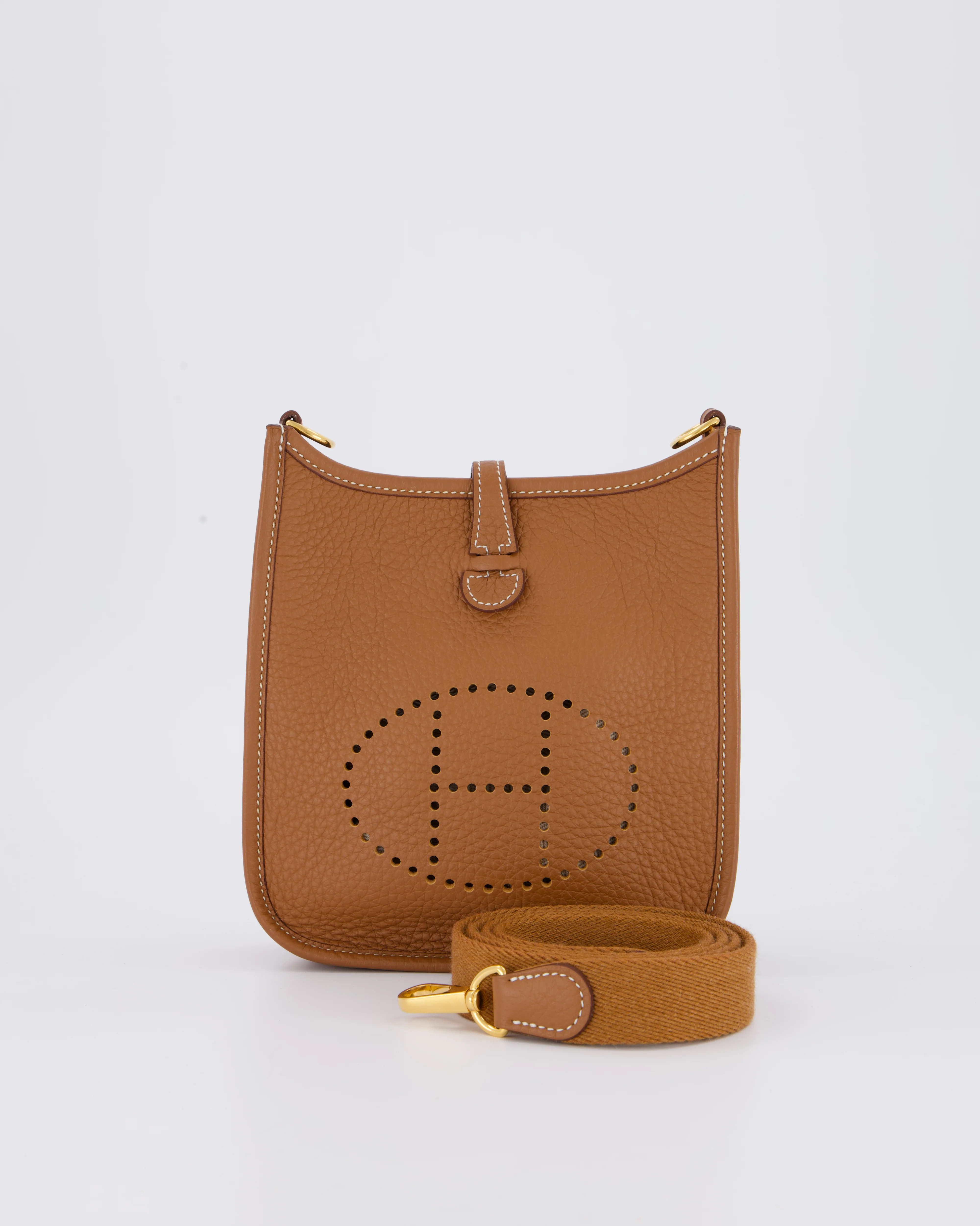 Hermès Mini Evelyne 16 Bag in Gold Taurillon Clemence Leather with Gold Hardware