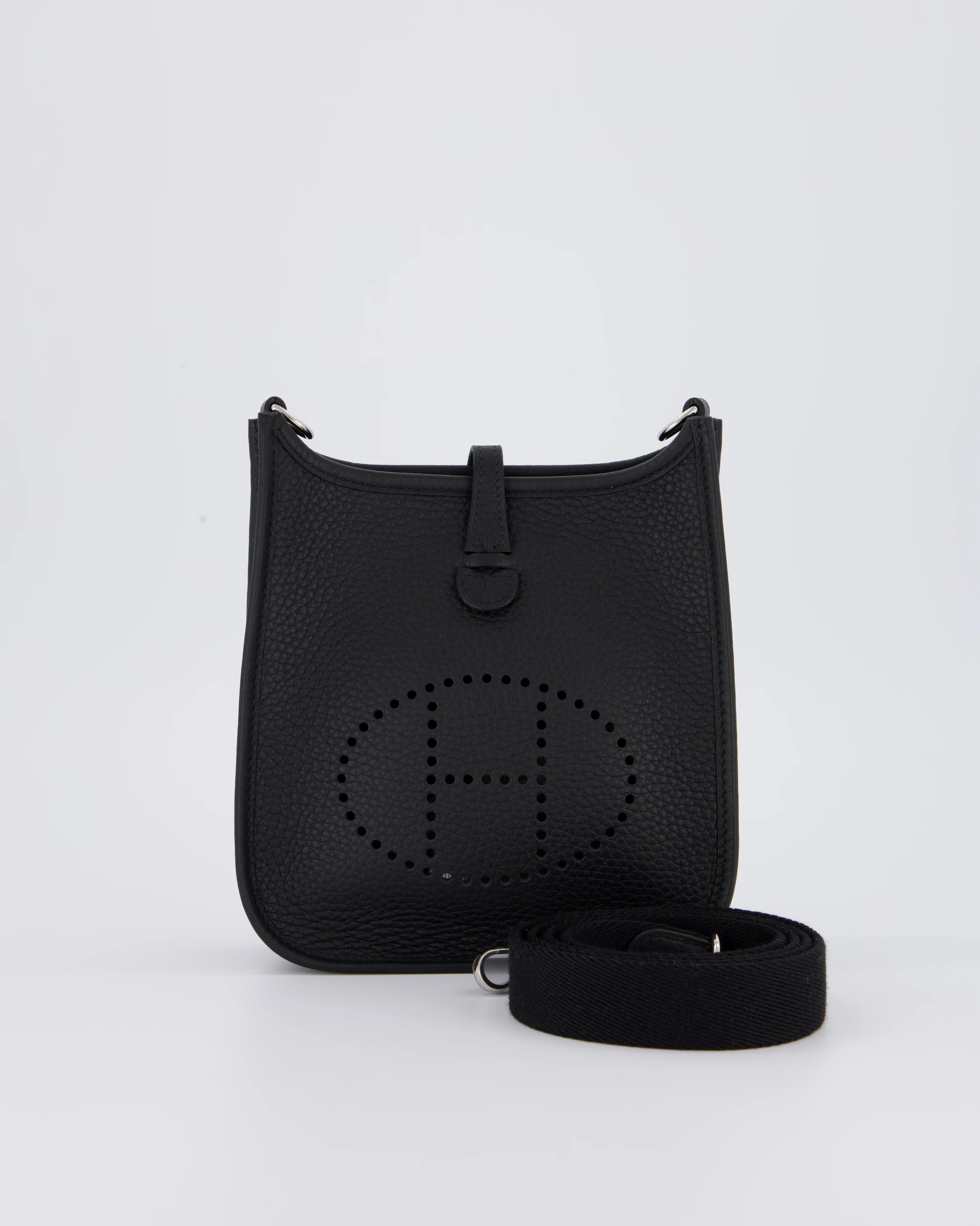 Hermès Mini Evelyne 16 Bag in Noir Clemence Leather with Palladium Hardware