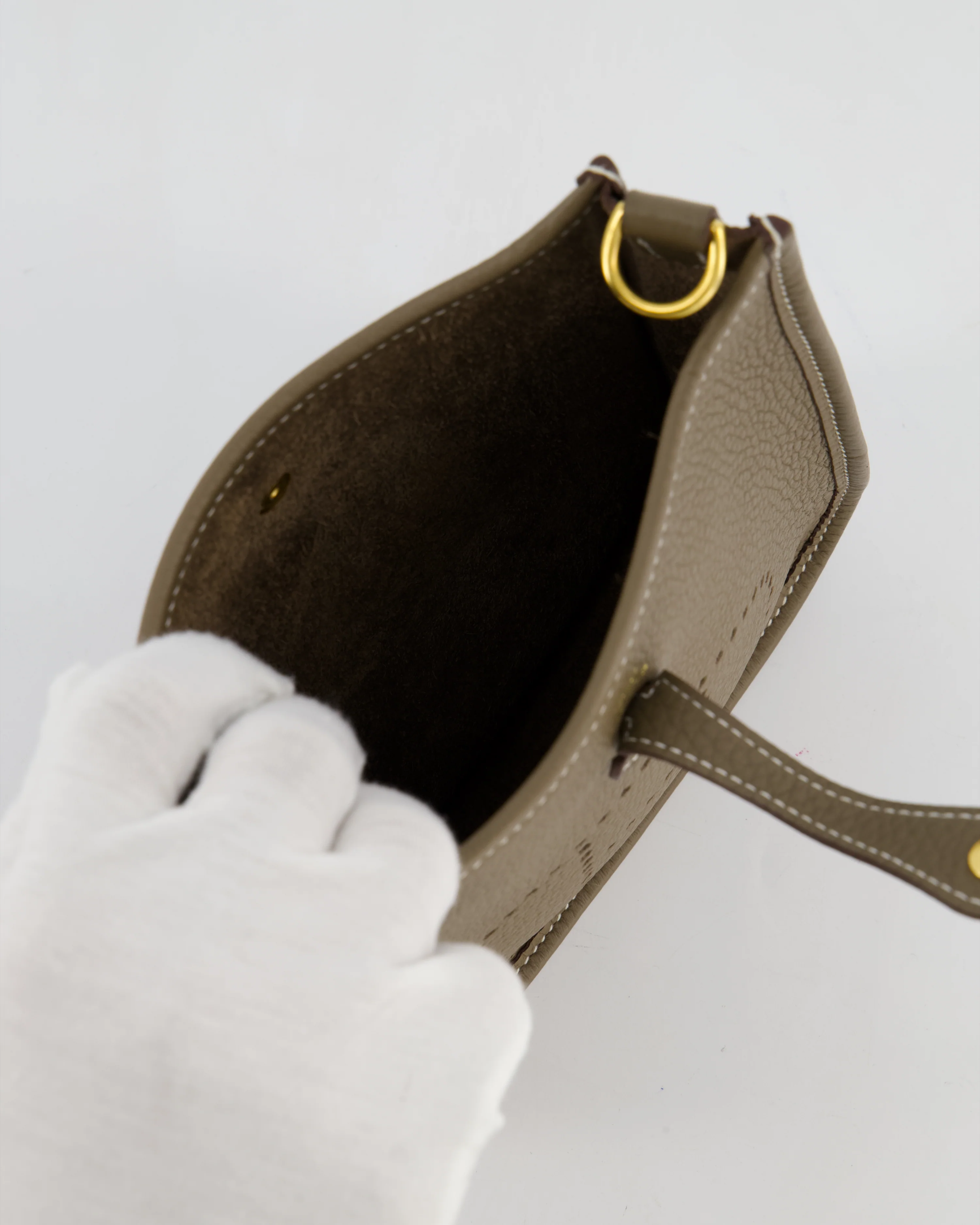 Hermès Mini Evelyne Bag in Etoupe Clemence Leather with Gold Hardware - Image 15