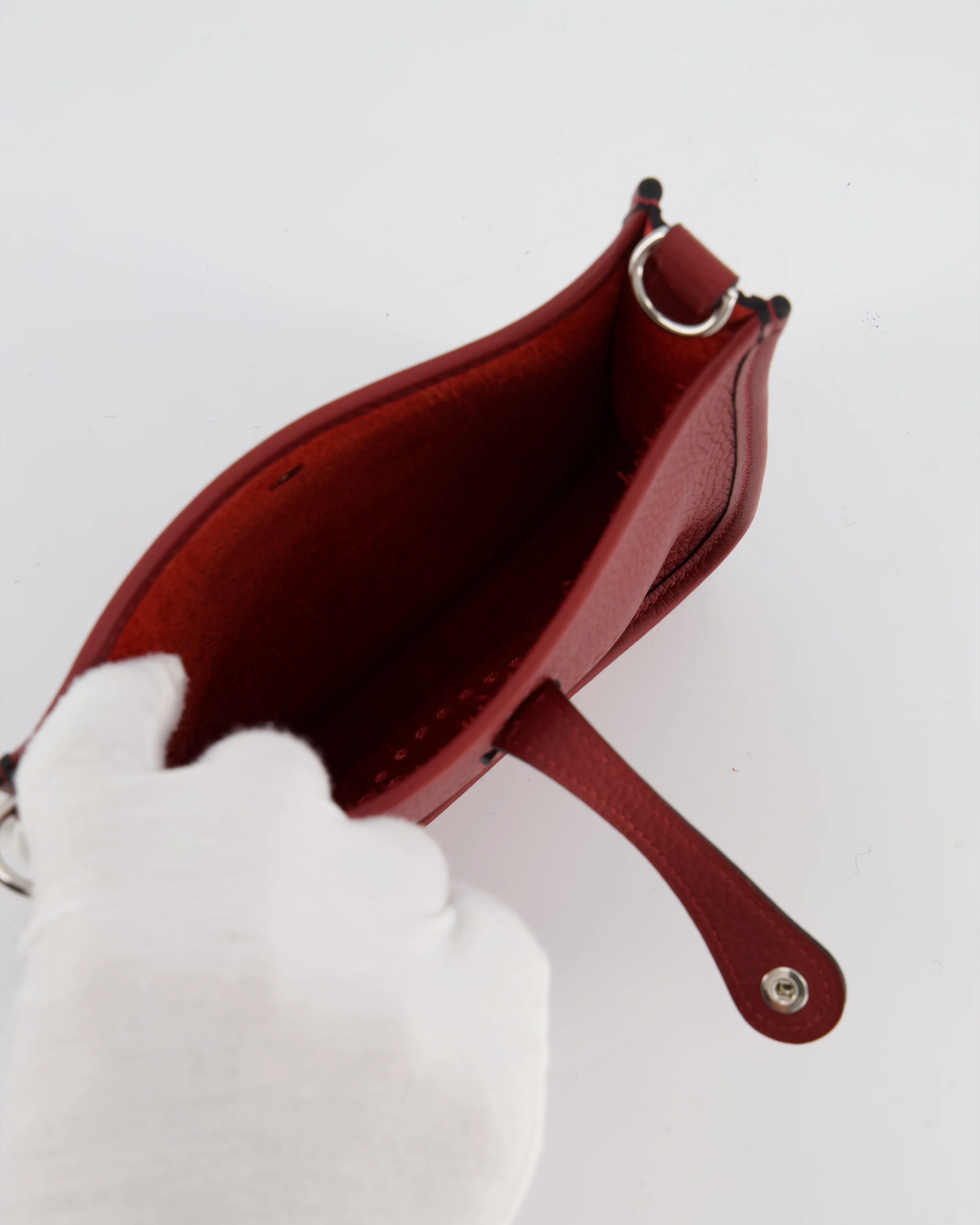 Hermès Mini Evelyne Bag in Rouge H in Clemence Leather with Palladium Hardware - Image 11