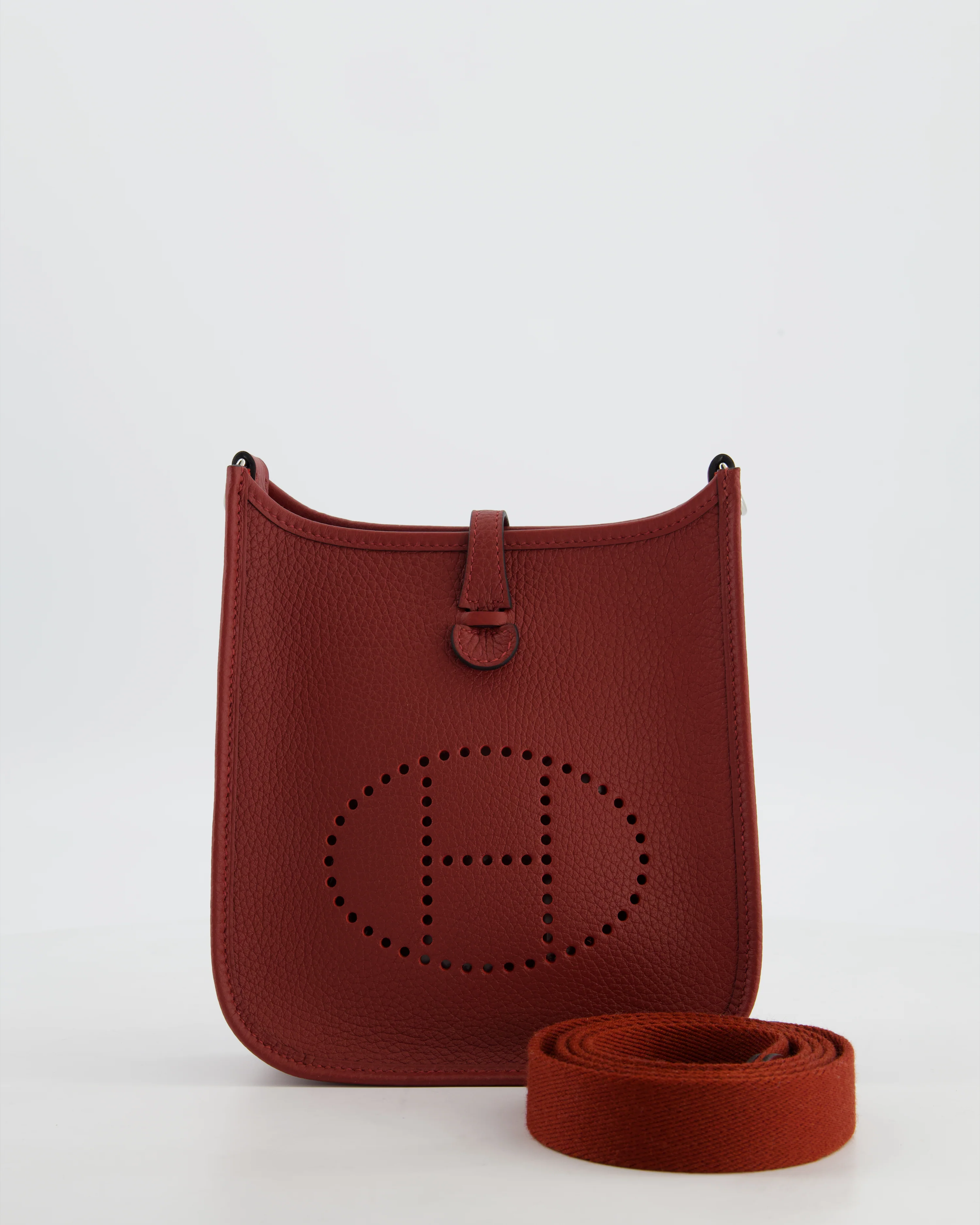 Hermès Mini Evelyne Bag in Rouge H in Clemence Leather with Palladium Hardware