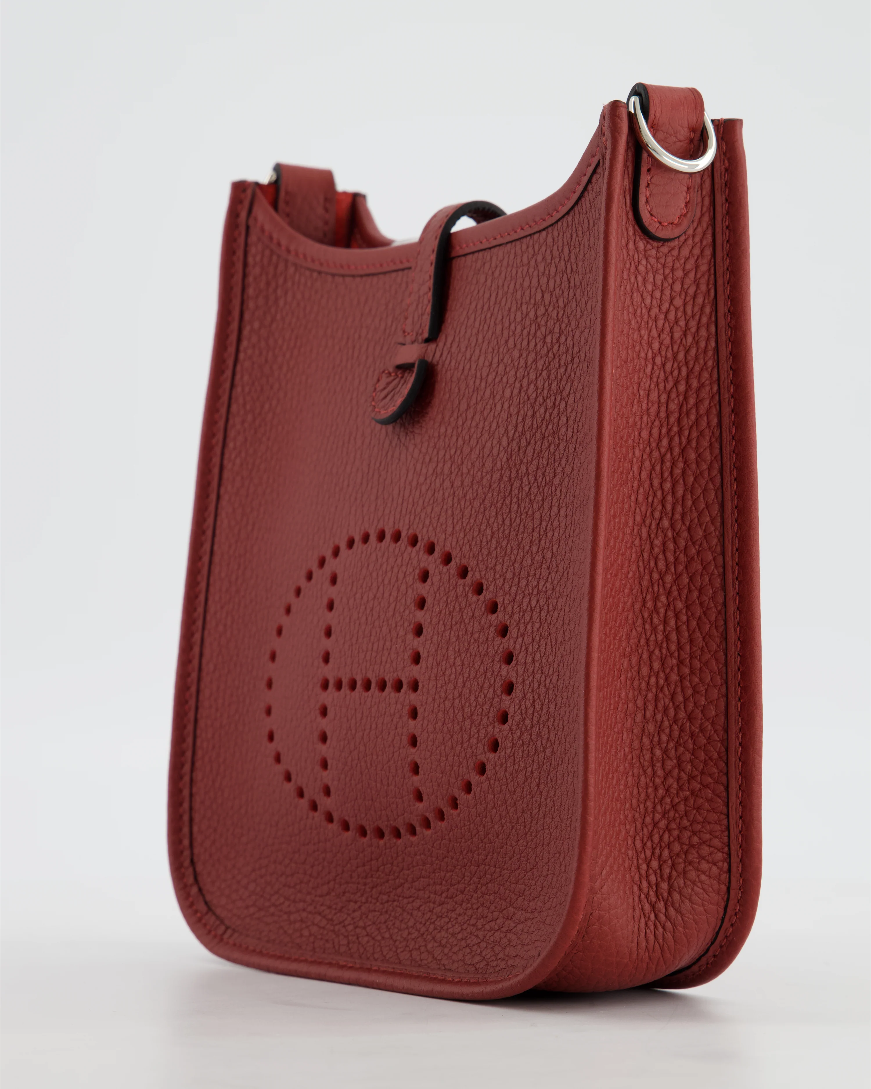 Hermès Mini Evelyne Bag in Rouge H in Clemence Leather with Palladium Hardware - Image 11