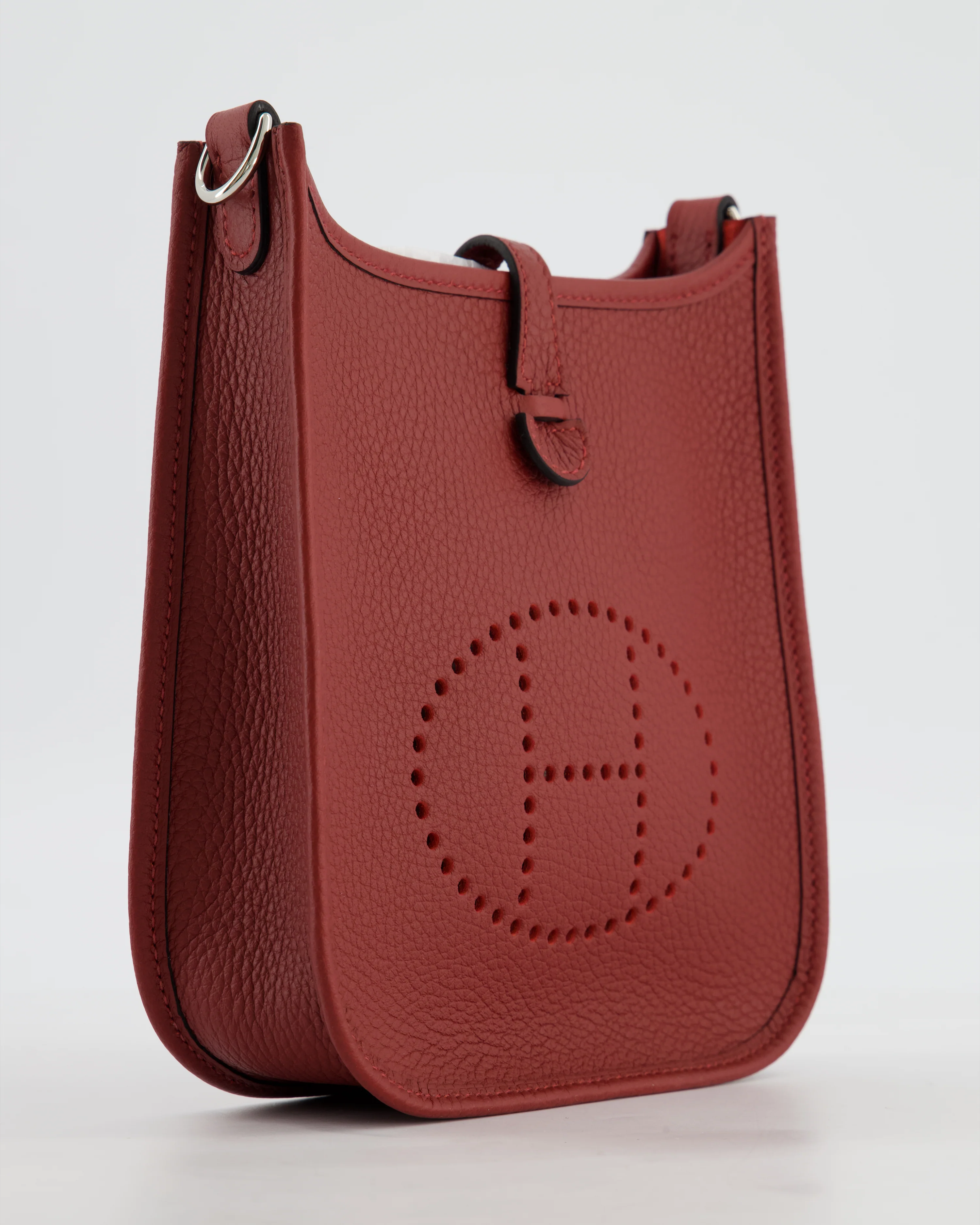 Hermès Mini Evelyne Bag in Rouge H in Clemence Leather with Palladium Hardware - Image 12