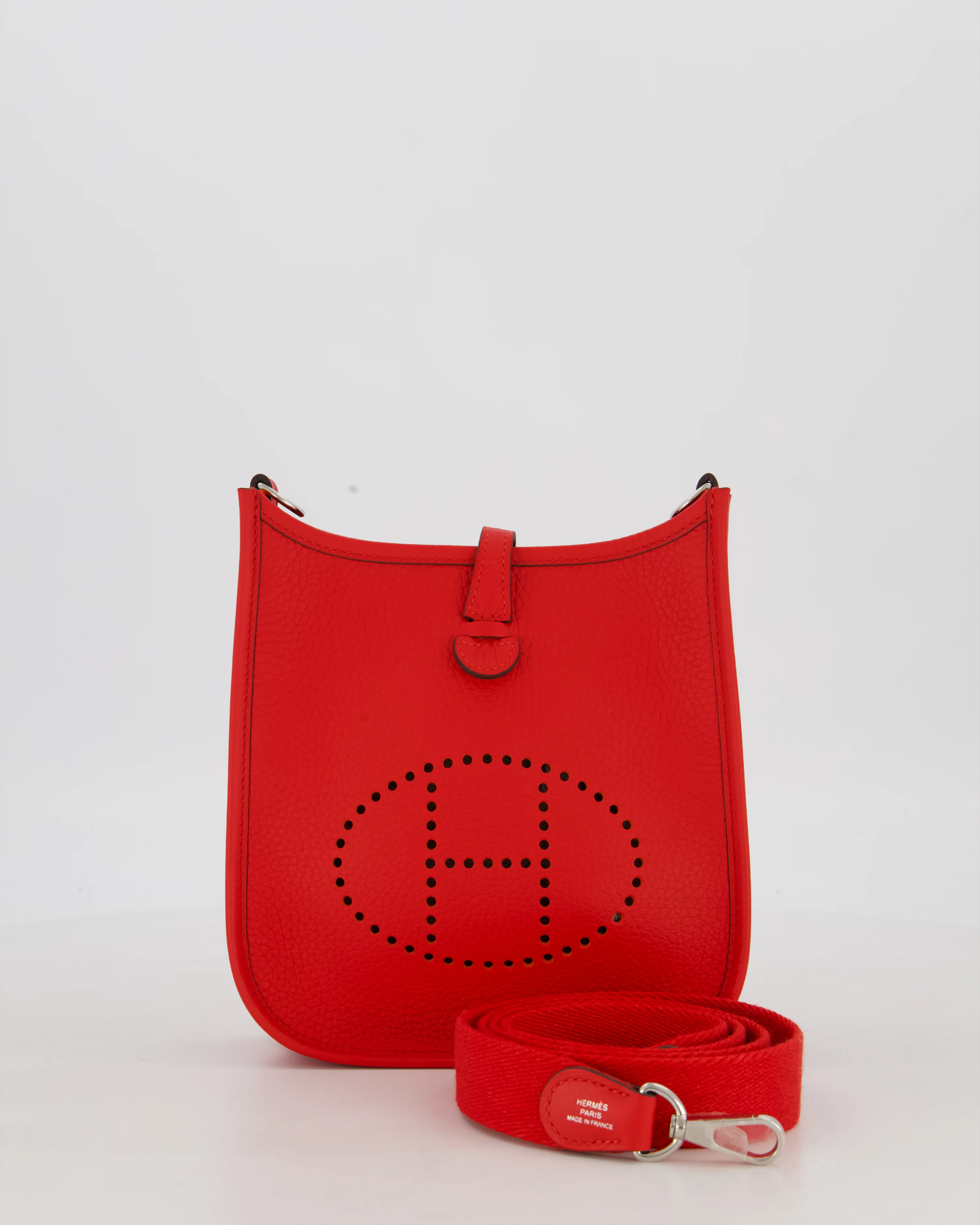 Hermès Mini Evelyne Bag in Rouge Radieux Clemence Leather with Palladium Hardware