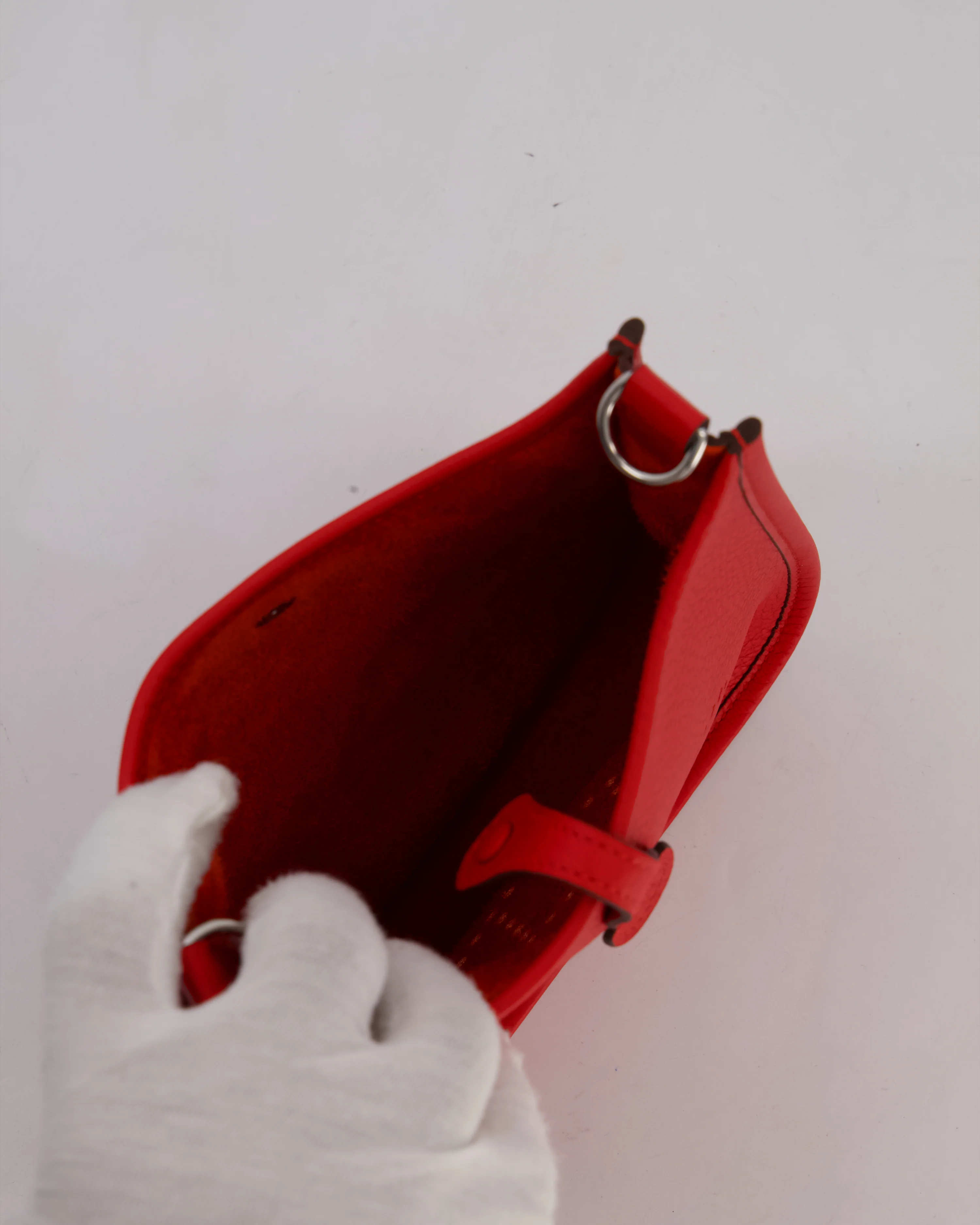 Hermès Mini Evelyne Bag in Rouge Radieux Clemence Leather with Palladium Hardware - Image 15