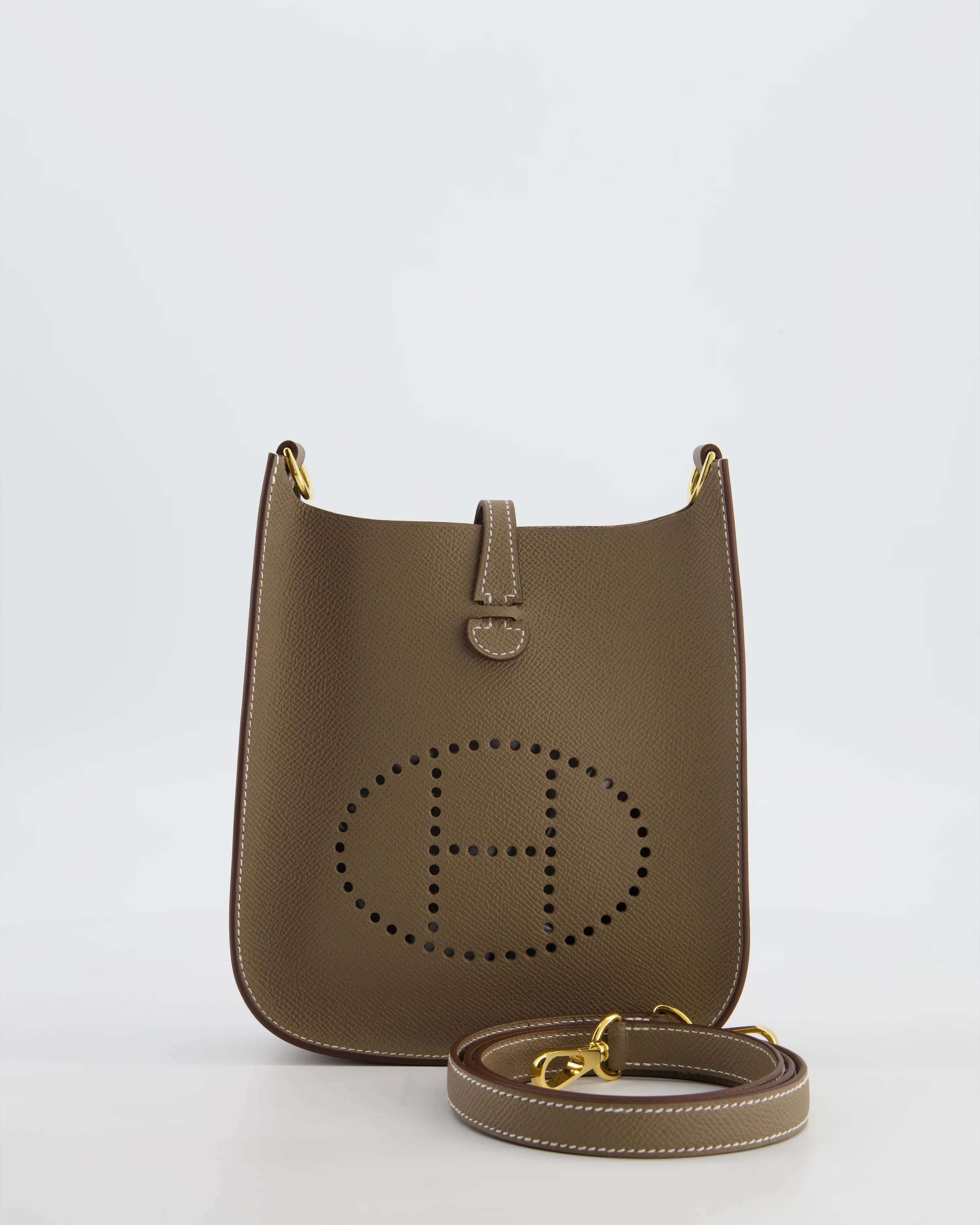 Hermès Mini Evelyne Sellier Bag in Etoupe Epsom Leather with Gold Hardware