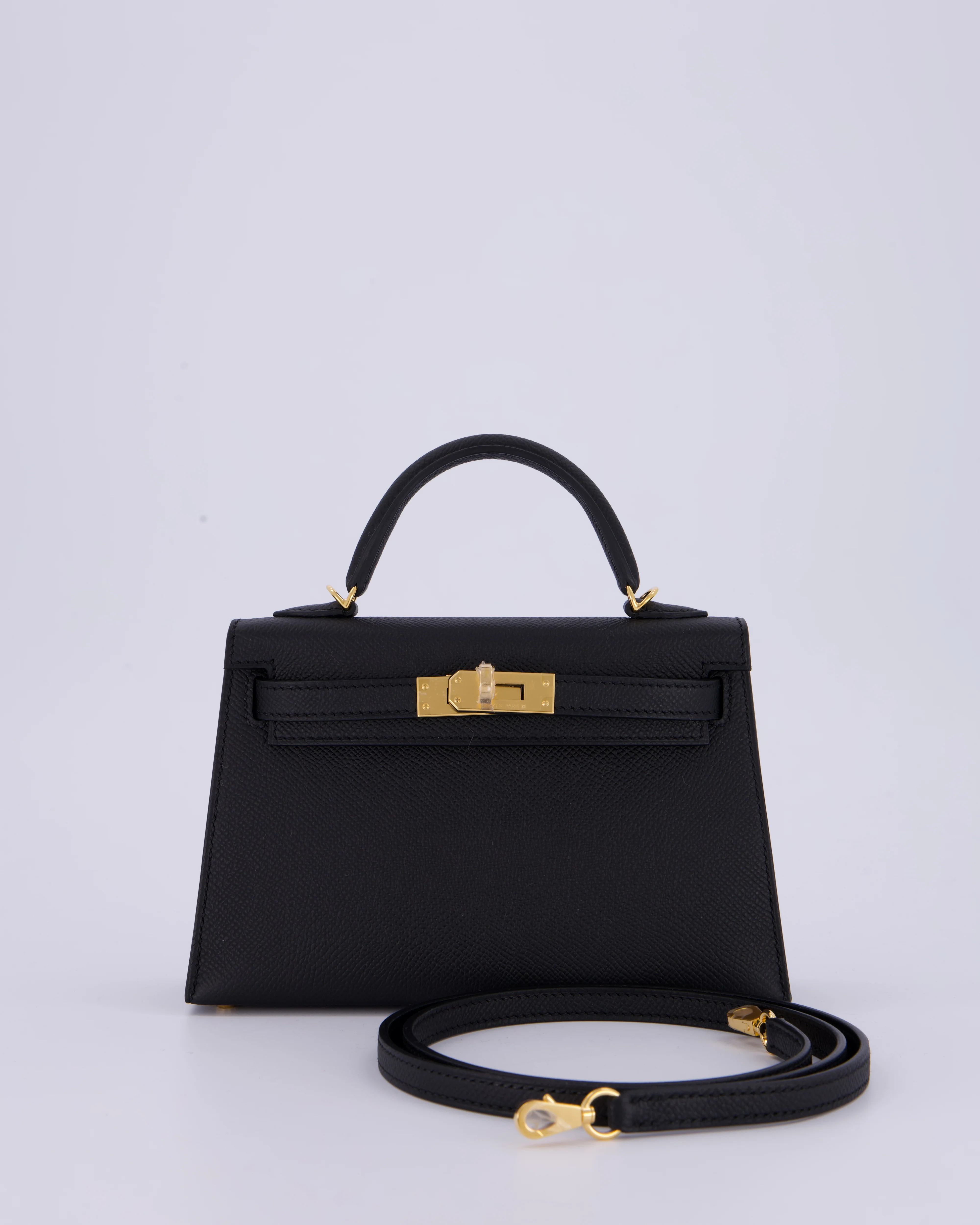 *HOT* Hermès Mini Kelly II 20 Bag in Noir Epsom Leather with Gold Hardware