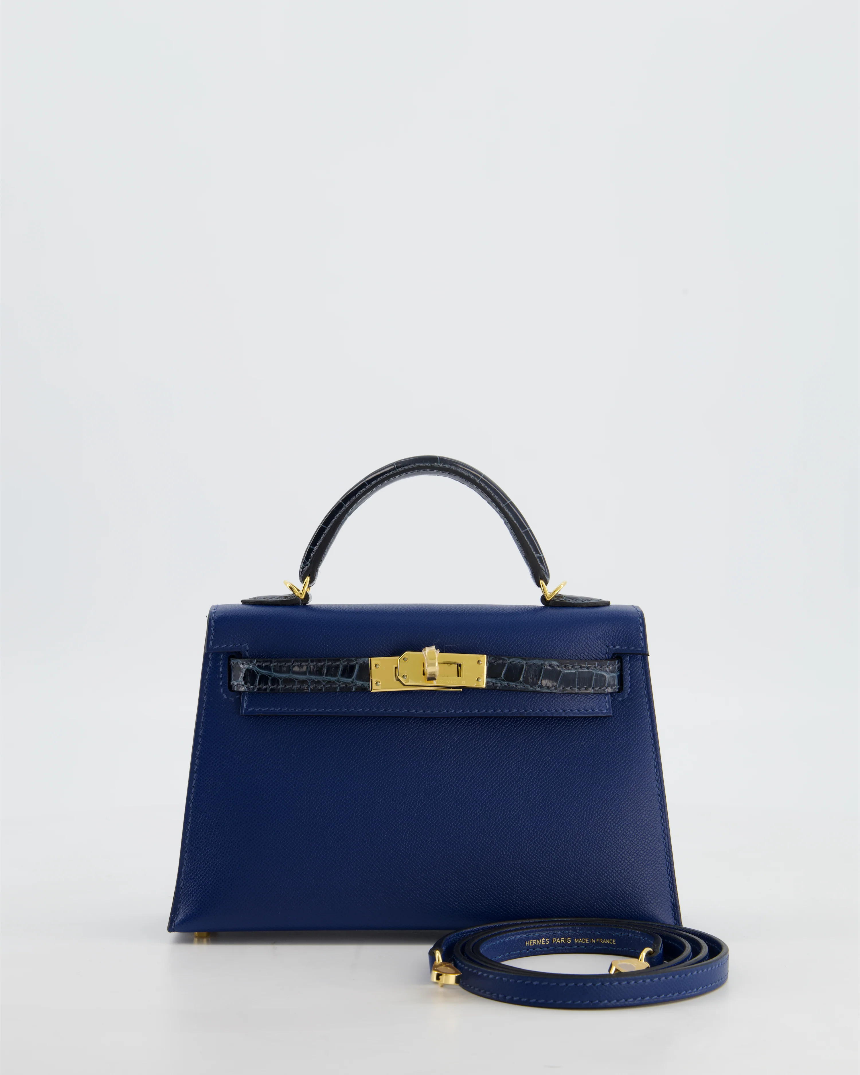 *HOT & RARE* Hermès Mini Kelly II 20cm Touch Bag in Deep Blue Madame and Bleu Baltique Alligator Leather with Gold Hardware
