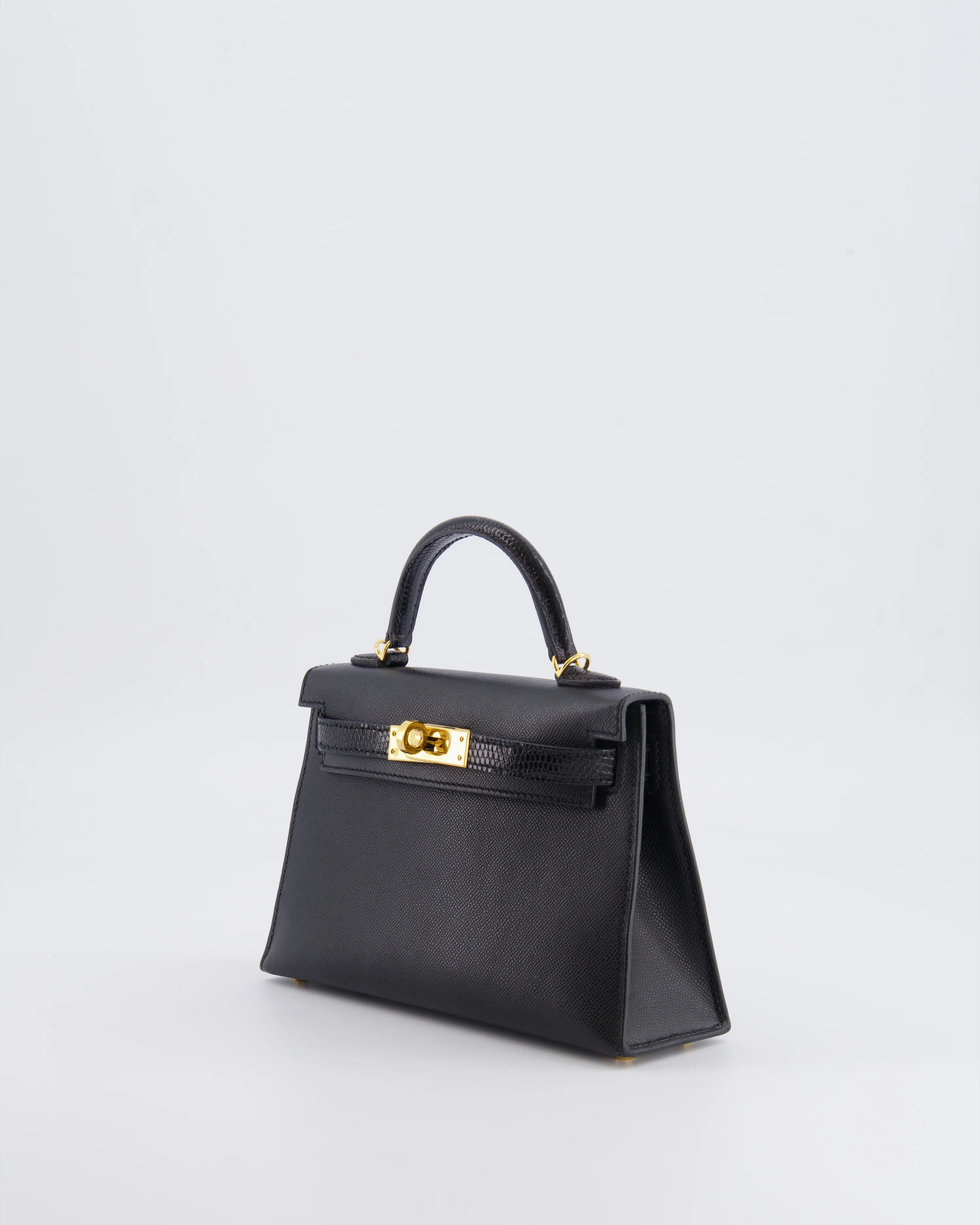 Hermès Mini Kelly II 20cm Touch Bag in Noir Madame and Lizard Leather with Gold Hardware - Image 10