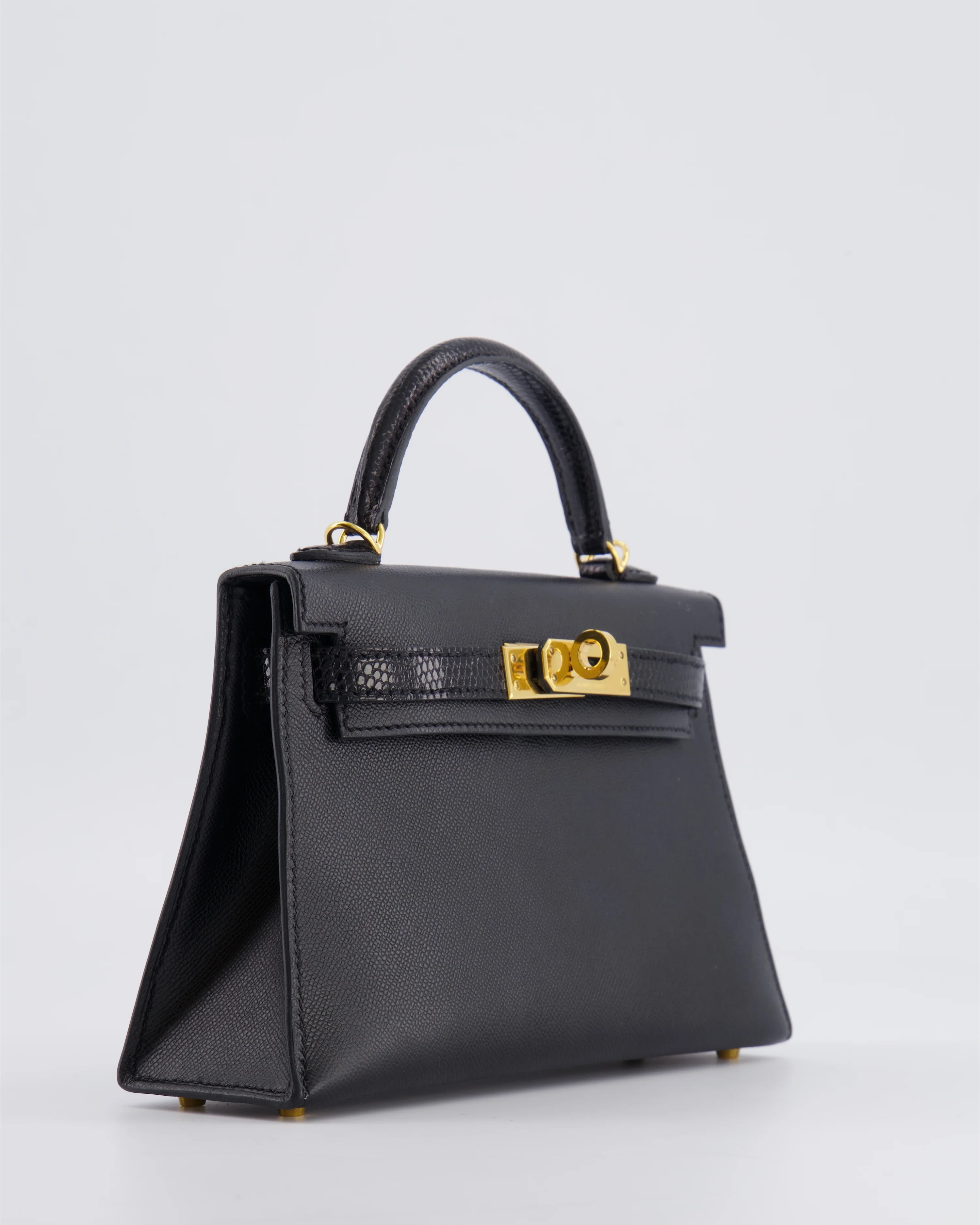 Hermès Mini Kelly II 20cm Touch Bag in Noir Madame and Lizard Leather with Gold Hardware - Image 11