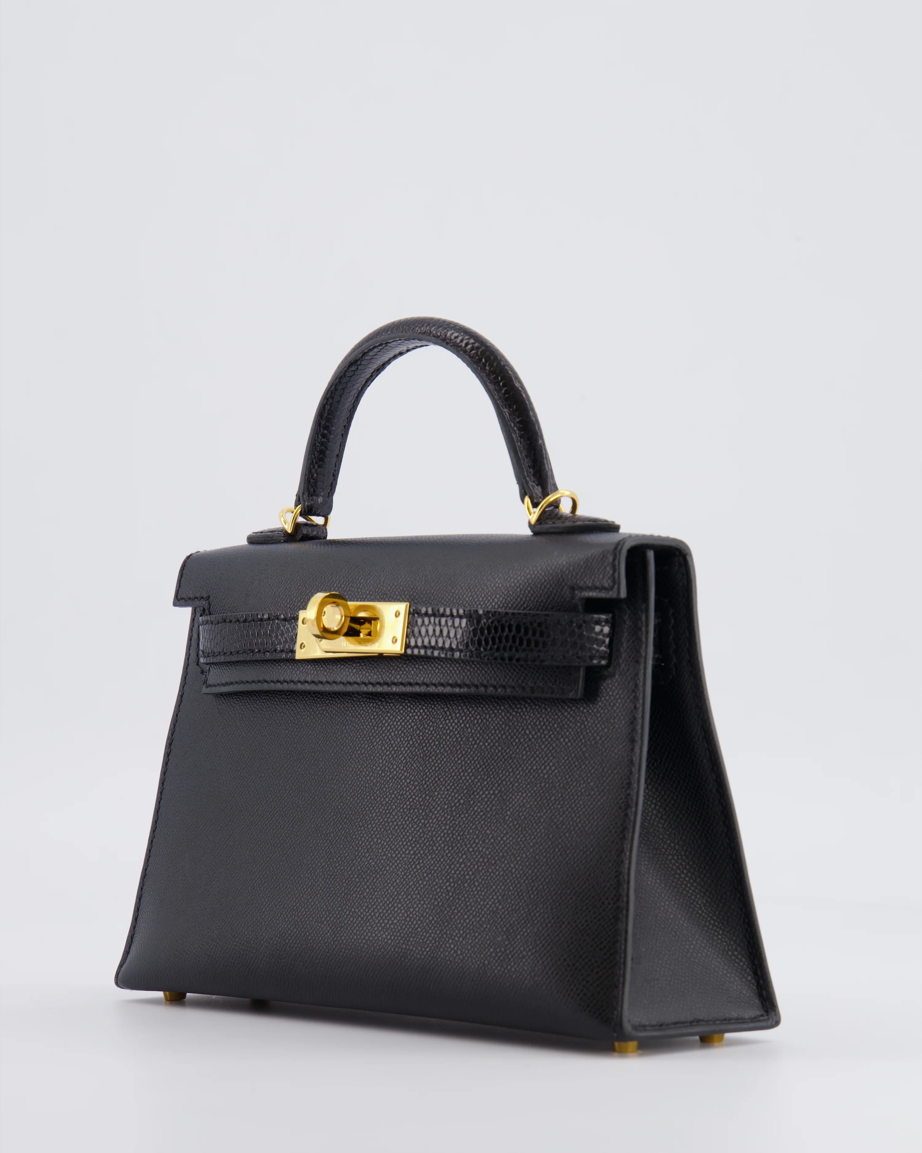 Hermès Mini Kelly II 20cm Touch Bag in Noir Madame and Lizard Leather with Gold Hardware - Image 12