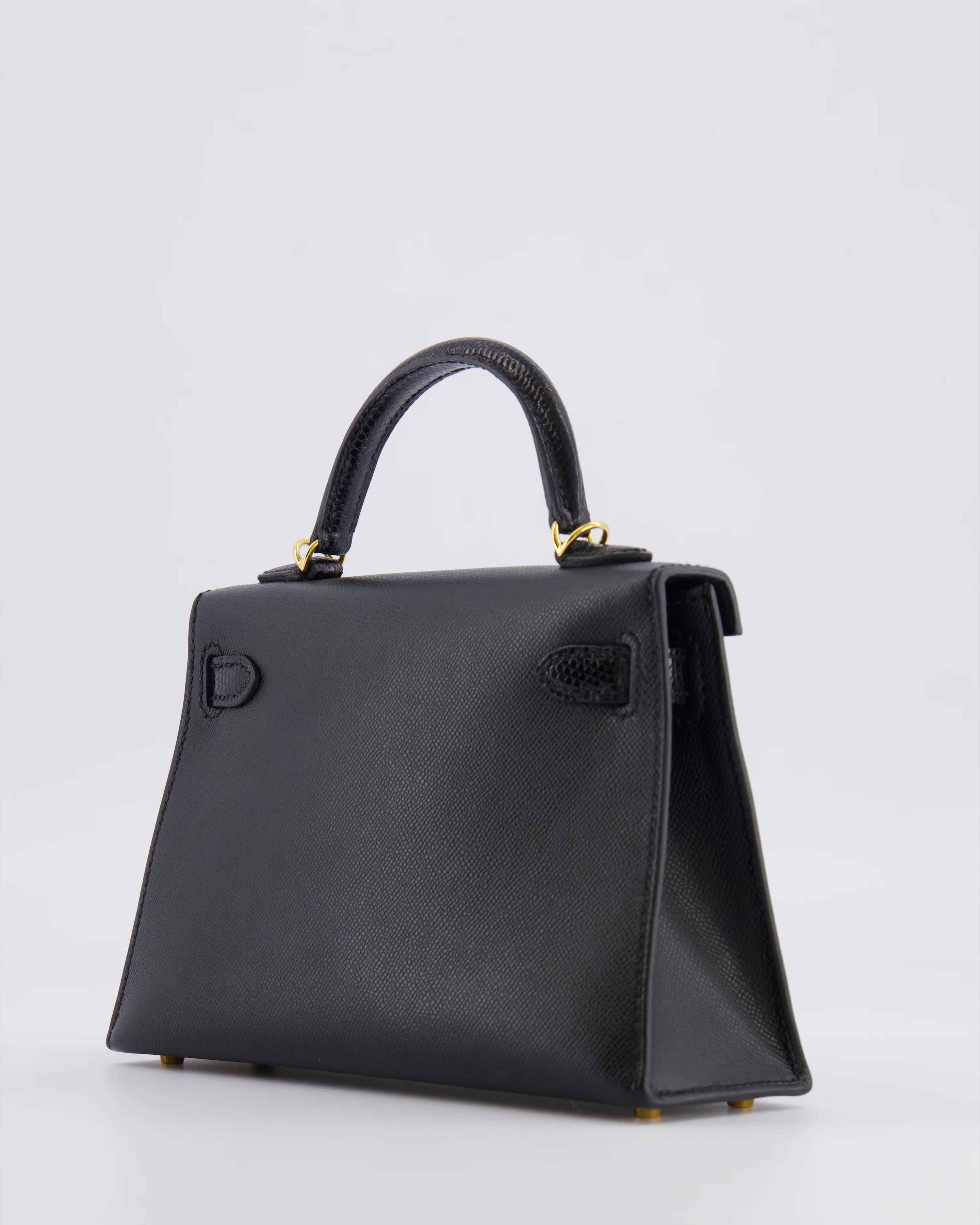 Hermès Mini Kelly II 20cm Touch Bag in Noir Madame and Lizard Leather with Gold Hardware - Image 13