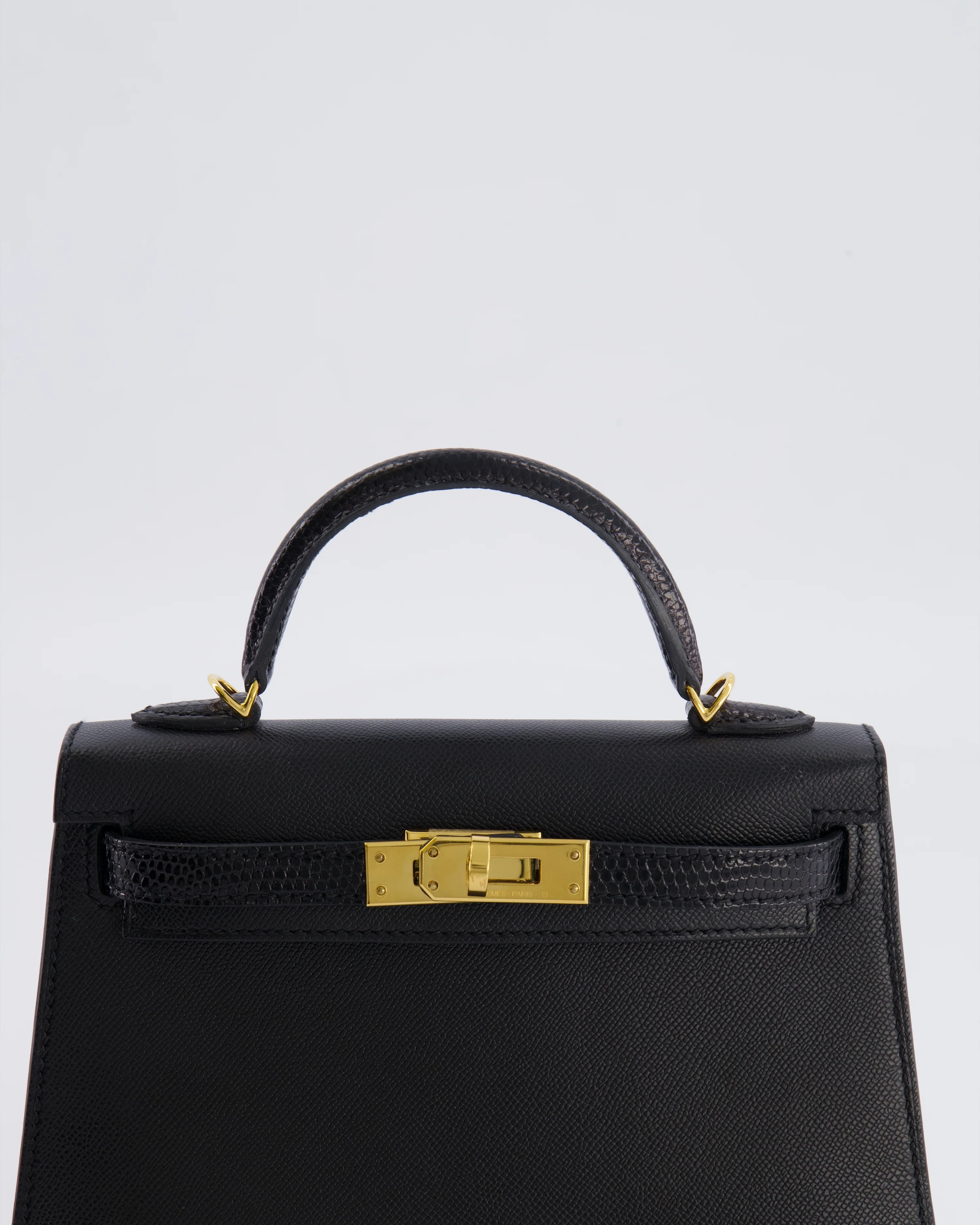 Hermès Mini Kelly II 20cm Touch Bag in Noir Madame and Lizard Leather with Gold Hardware - Image 15