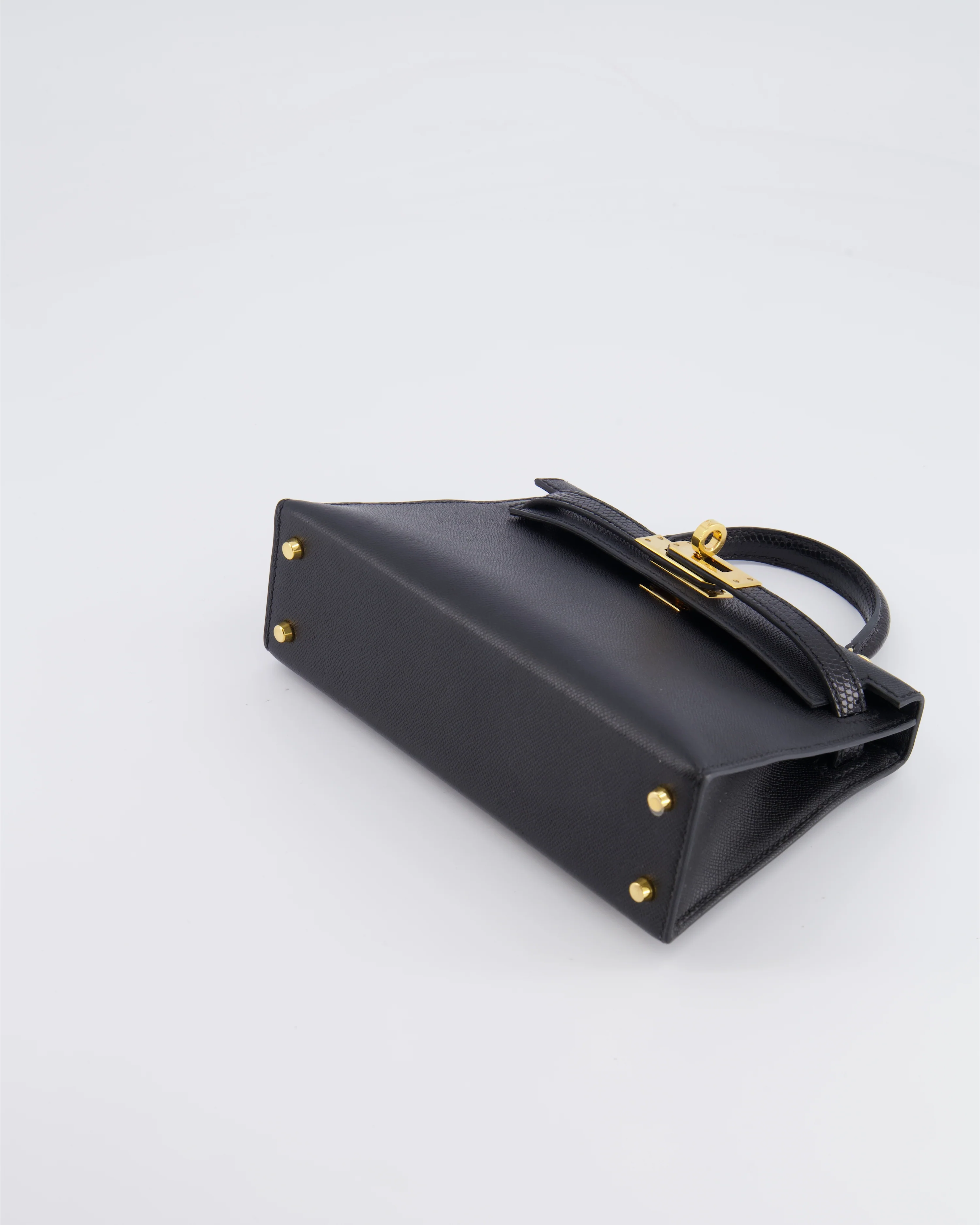 Hermès Mini Kelly II 20cm Touch Bag in Noir Madame and Lizard Leather with Gold Hardware - Image 20