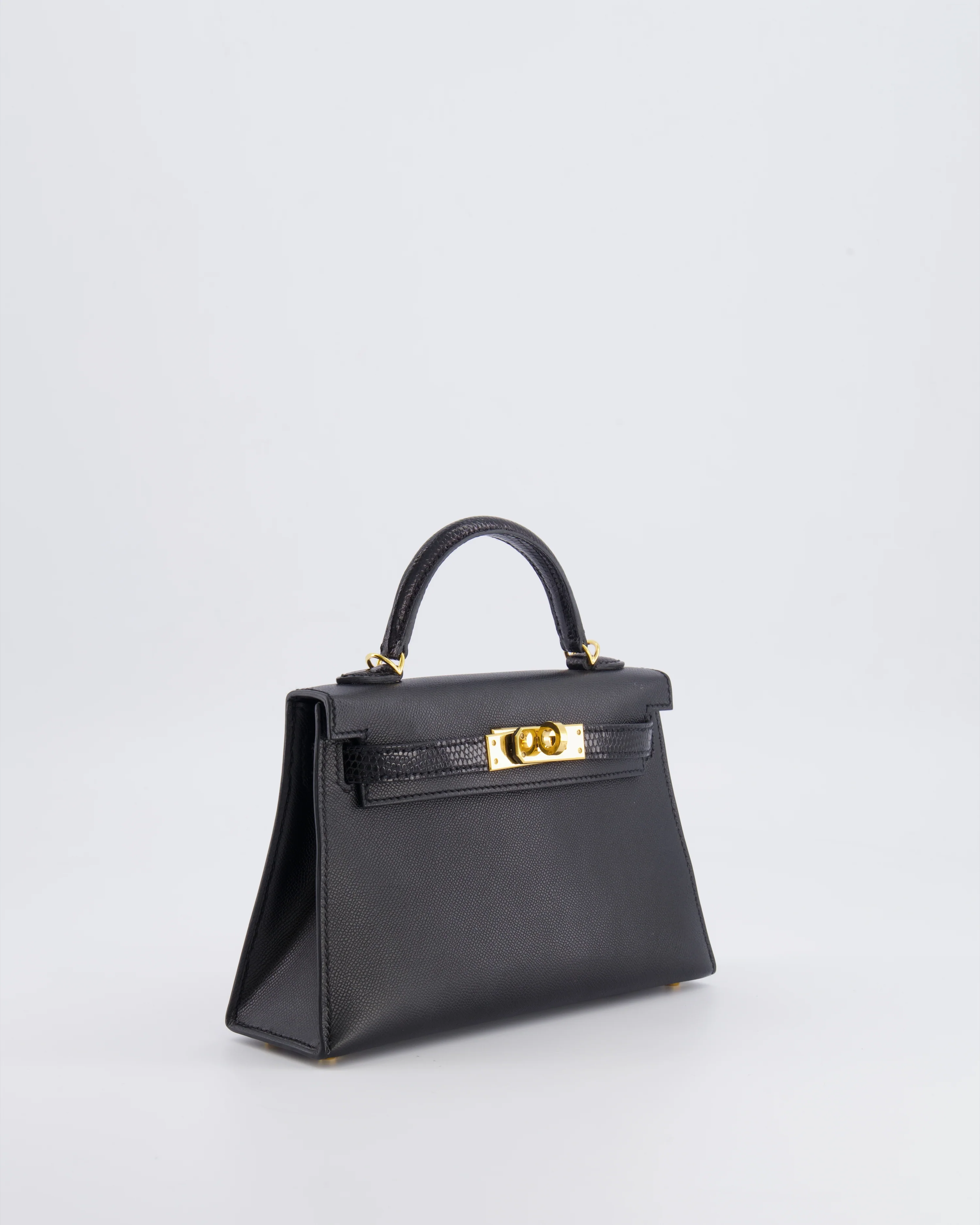 Hermès Mini Kelly II 20cm Touch Bag in Noir Madame and Lizard Leather with Gold Hardware - Image 3