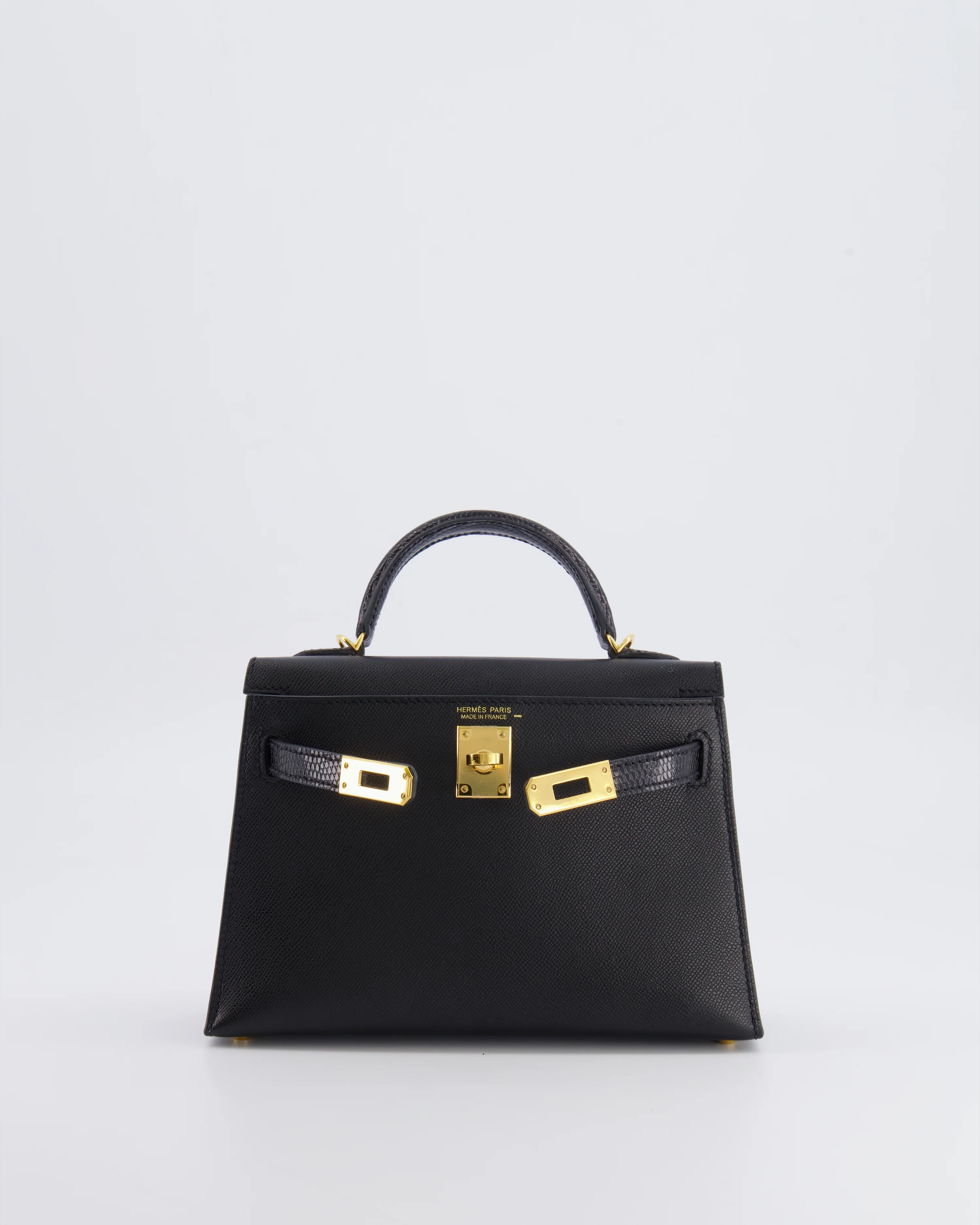 Hermès Mini Kelly II 20cm Touch Bag in Noir Madame and Lizard Leather with Gold Hardware - Image 4