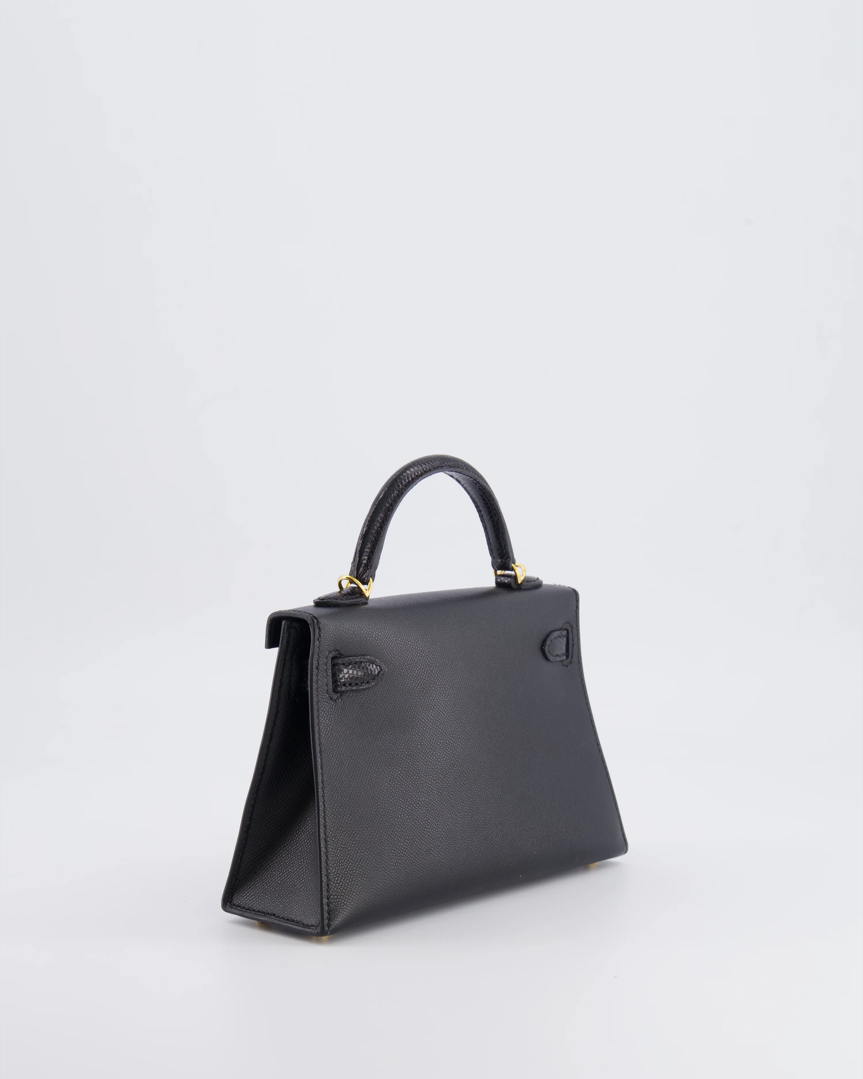 Hermès Mini Kelly II 20cm Touch Bag in Noir Madame and Lizard Leather with Gold Hardware - Image 8