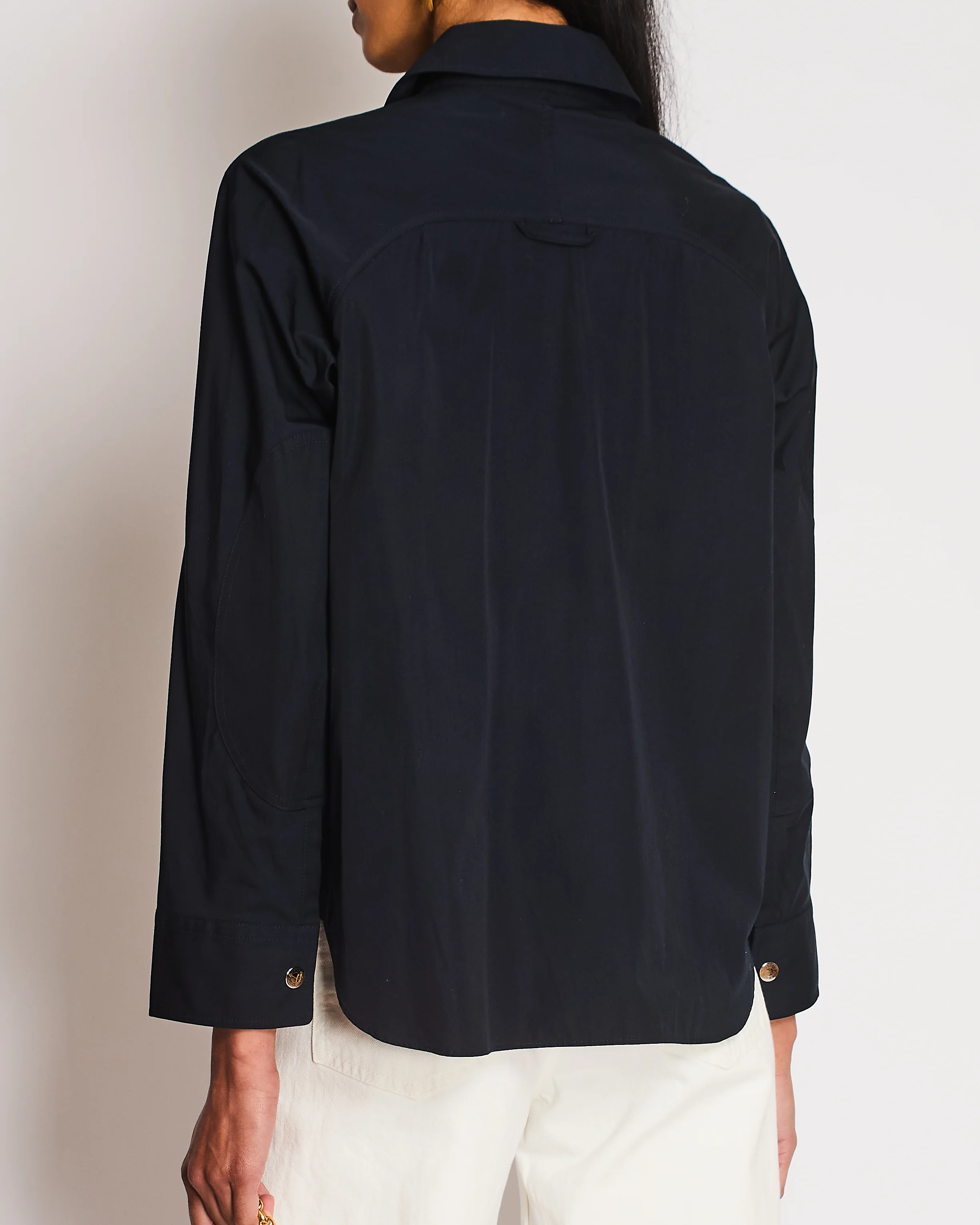 Hermes Navy Asymmetric Button Up Shirt with Overlap Collar Detail Size FR 34 (UK 6) - Image 5