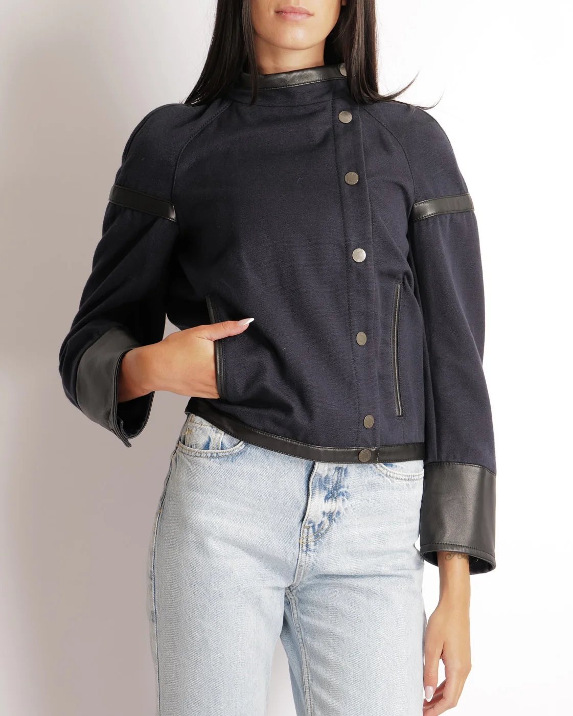 Hermès Navy Jacket with Black Leather Inserts and Logo Buttons Size FR 34 (UK 6) RRP £6,500 - Image 4