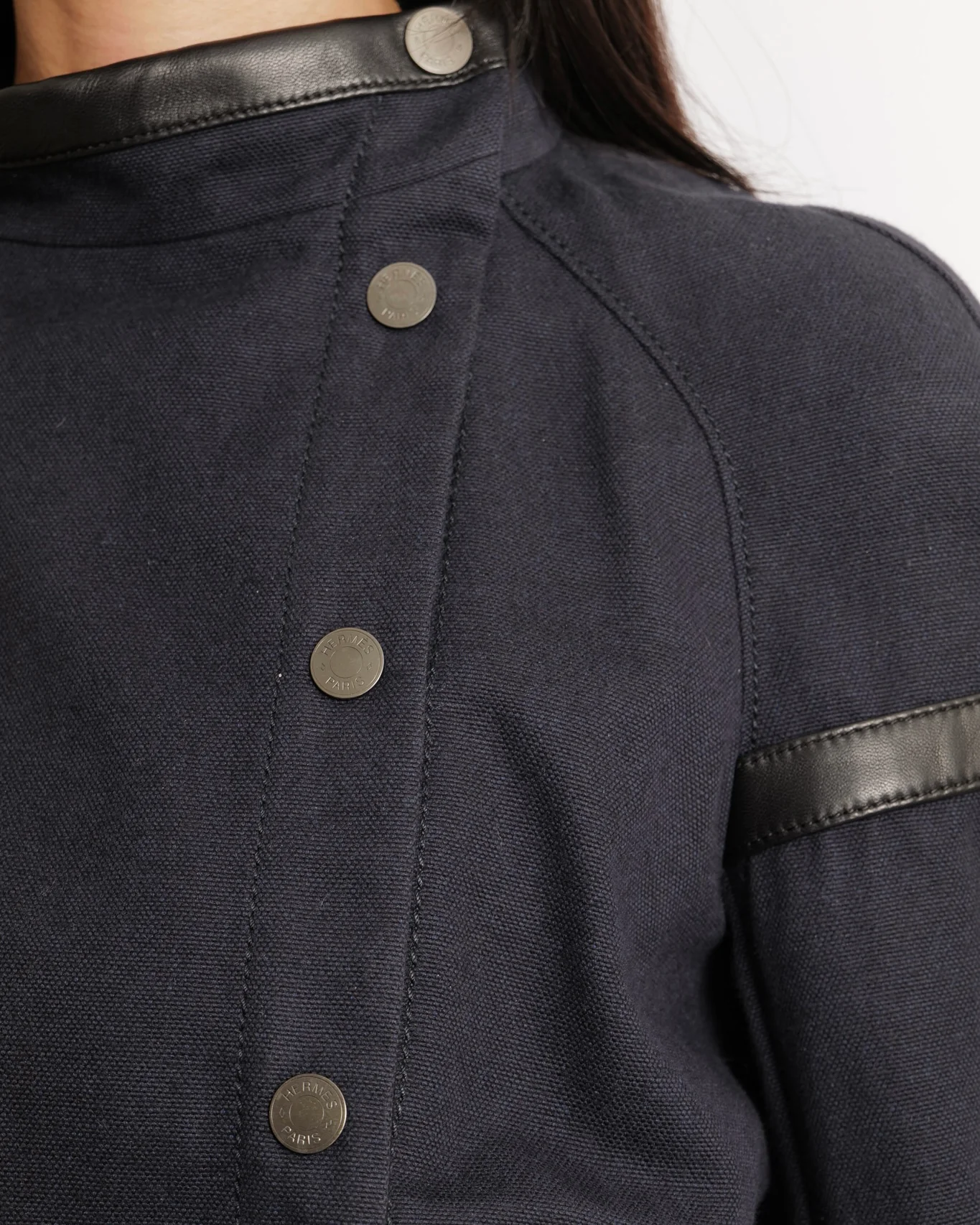 Hermès Navy Jacket with Black Leather Inserts and Logo Buttons Size FR 34 (UK 6) RRP £6,500 - Image 5