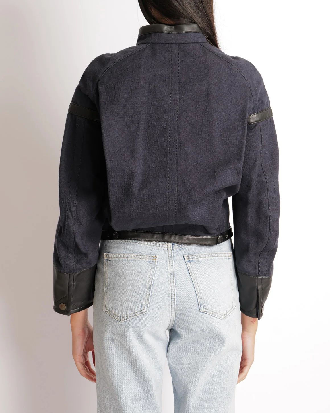 Hermès Navy Jacket with Black Leather Inserts and Logo Buttons Size FR 34 (UK 6) RRP £6,500 - Image 6