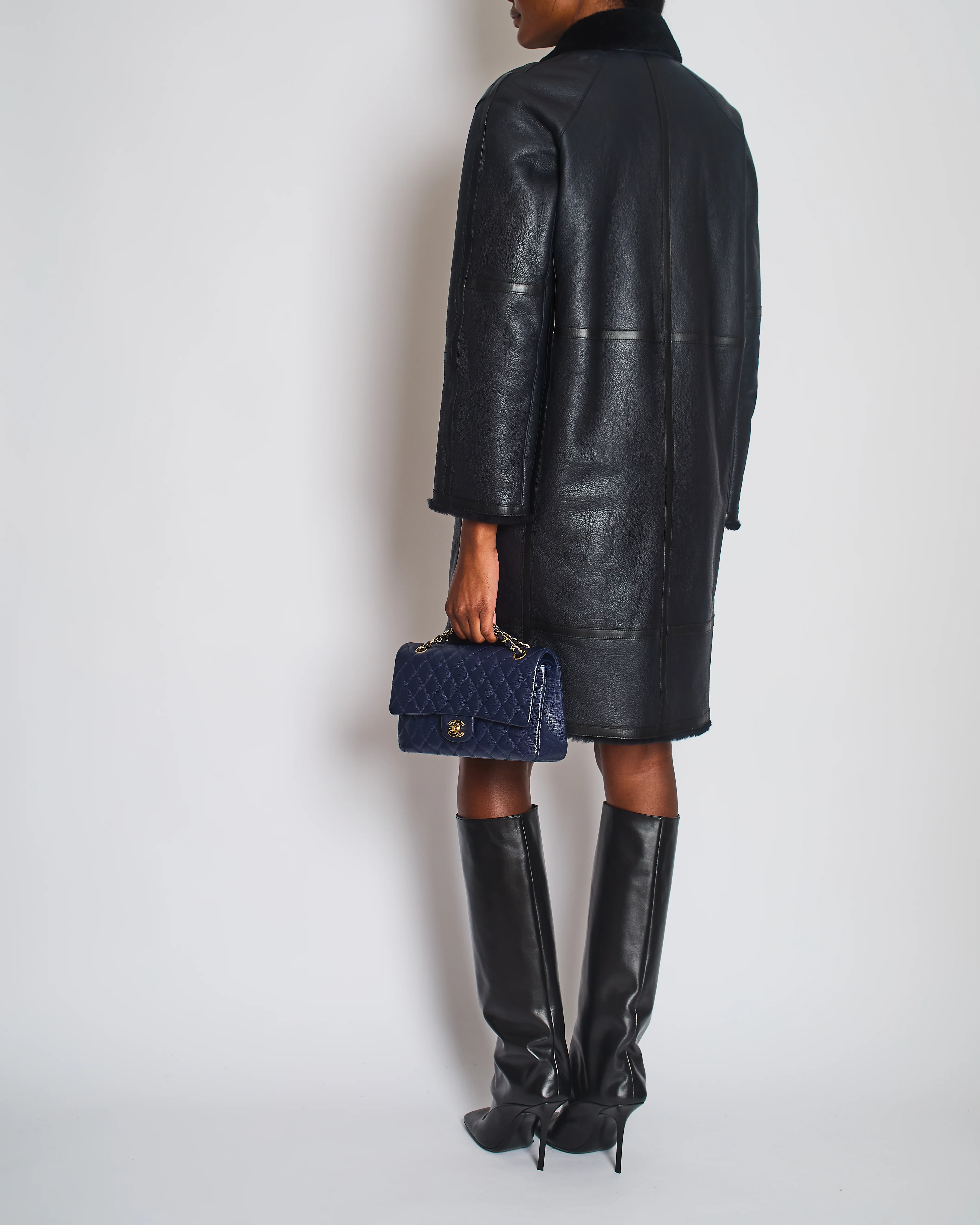 Hermés Navy Reversible Shearling Jacked with Silver Button Detail Size FR 36 (UK 8) - Image 2