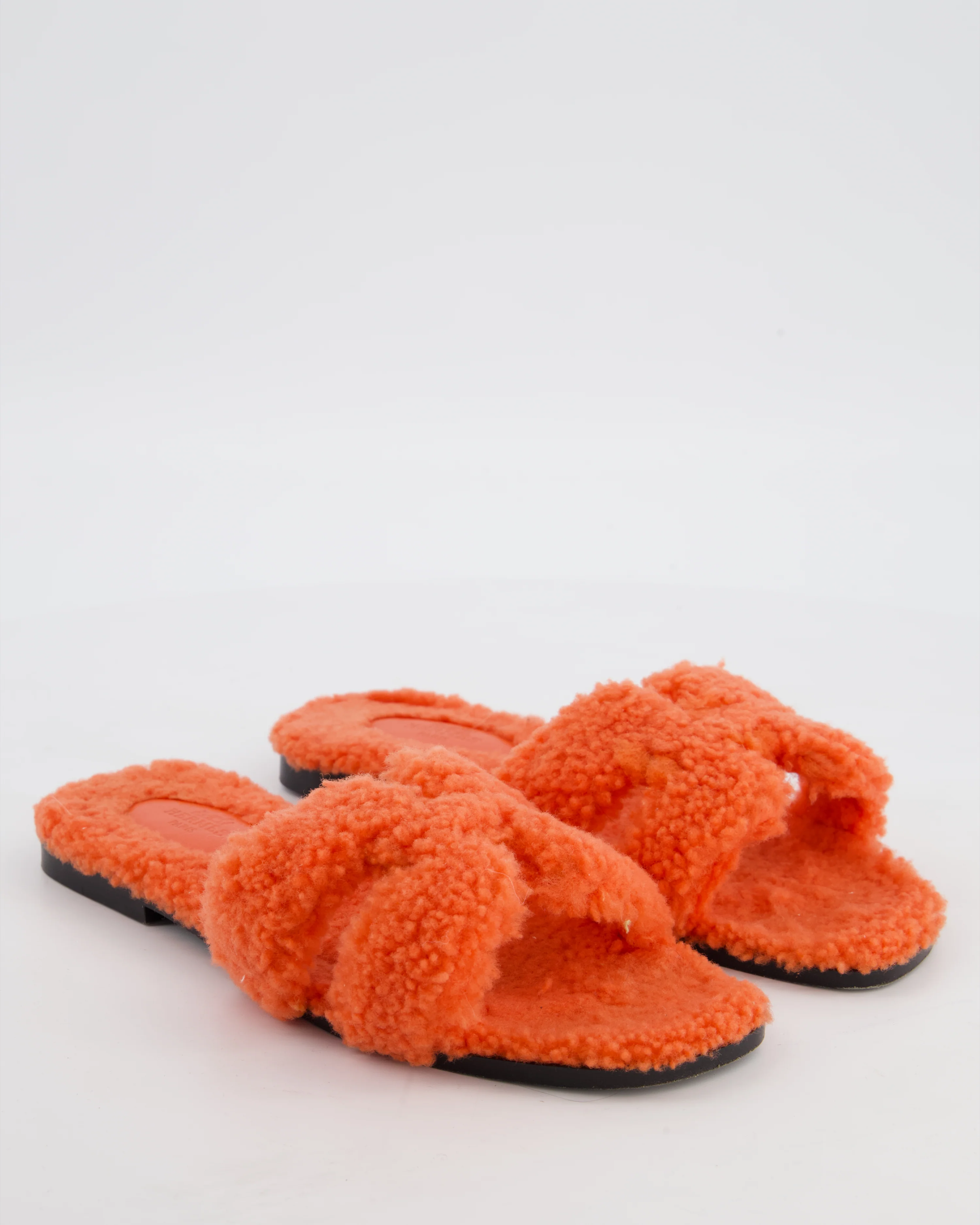 Hermes Orange Shearling Teddy Sandal Size EU 38 - Image 2