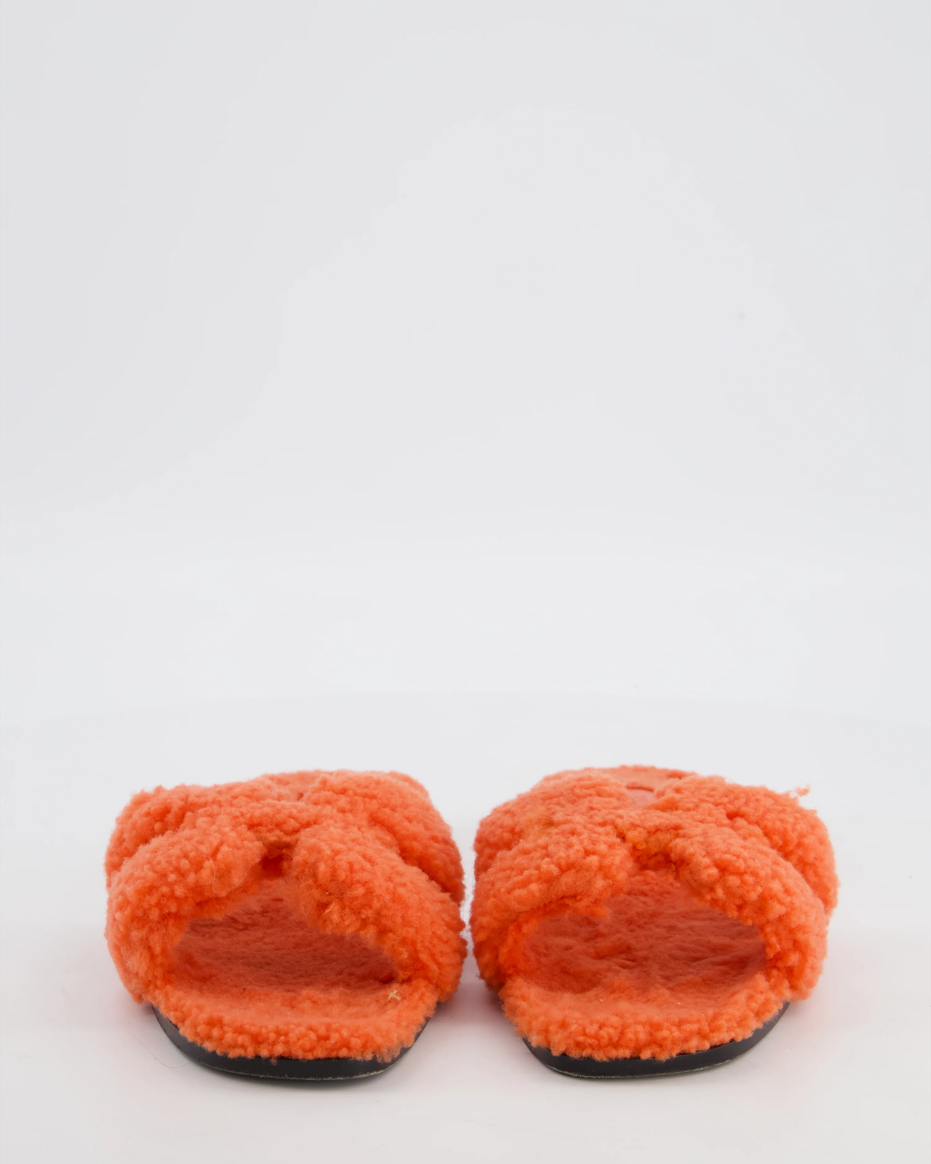 Hermes Orange Shearling Teddy Sandal Size EU 38 - Image 3