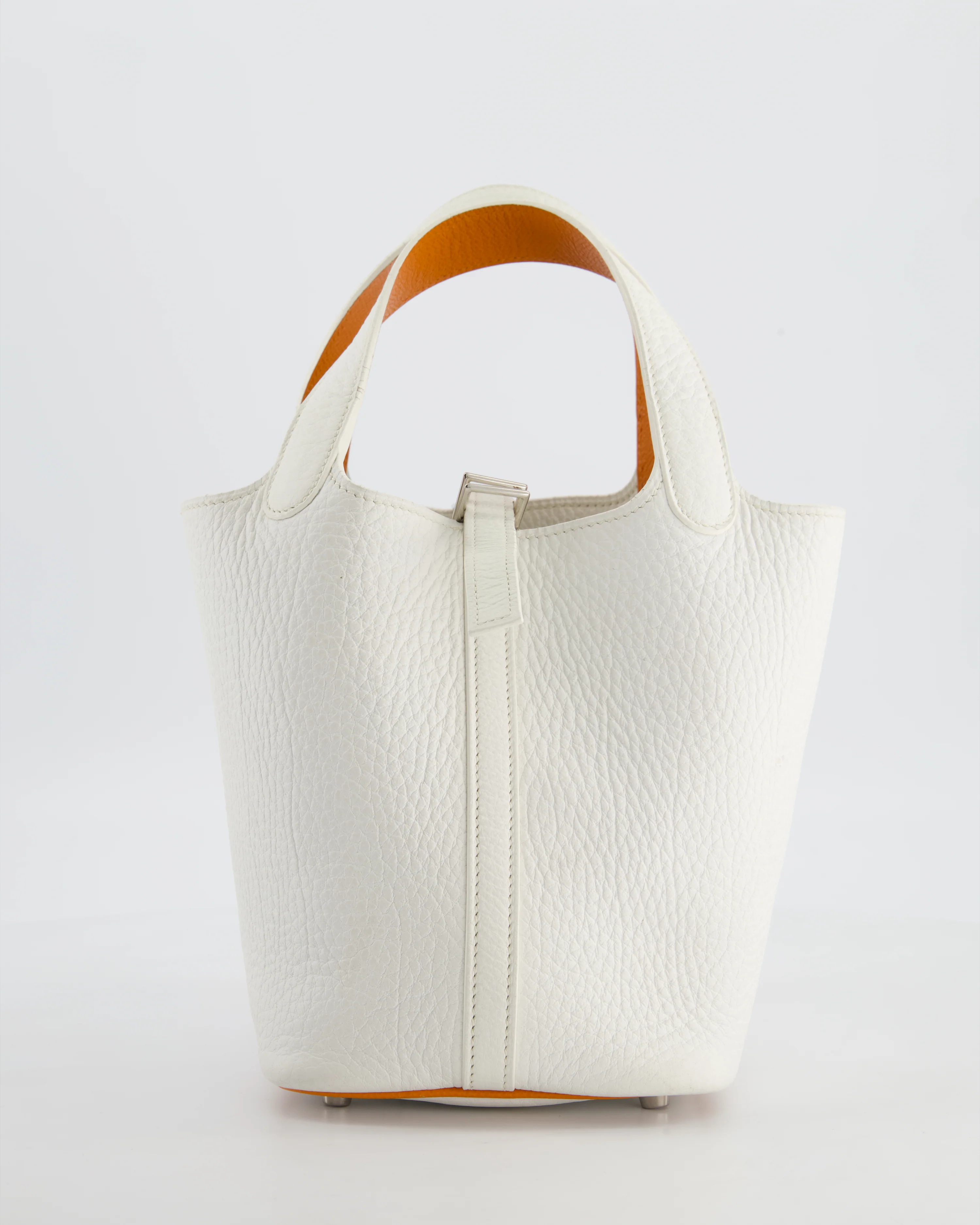 *RARE VINTAGE* Hermès Picotin 18 Bag in Blanc Fjiord Leather with Palladium Hardware & Orange Handles