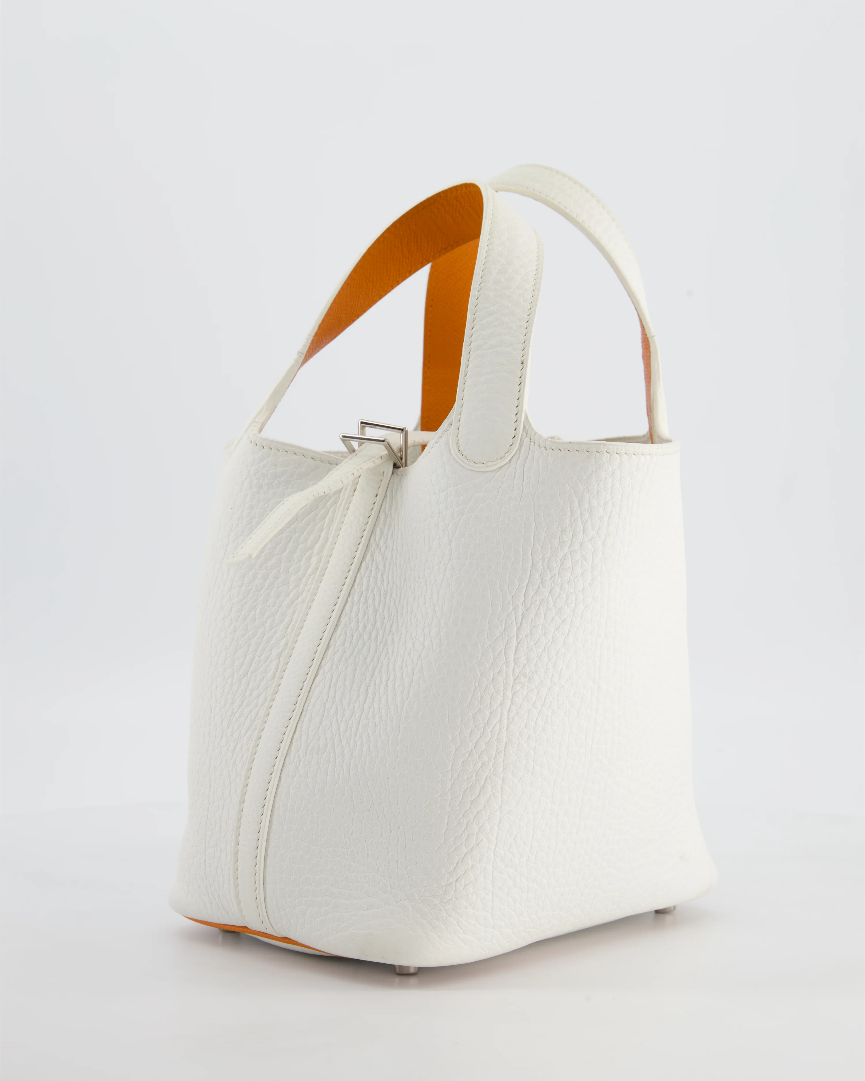 *RARE VINTAGE* Hermès Picotin 18 Bag in Blanc Fjiord Leather with Palladium Hardware & Orange Handles - Image 10