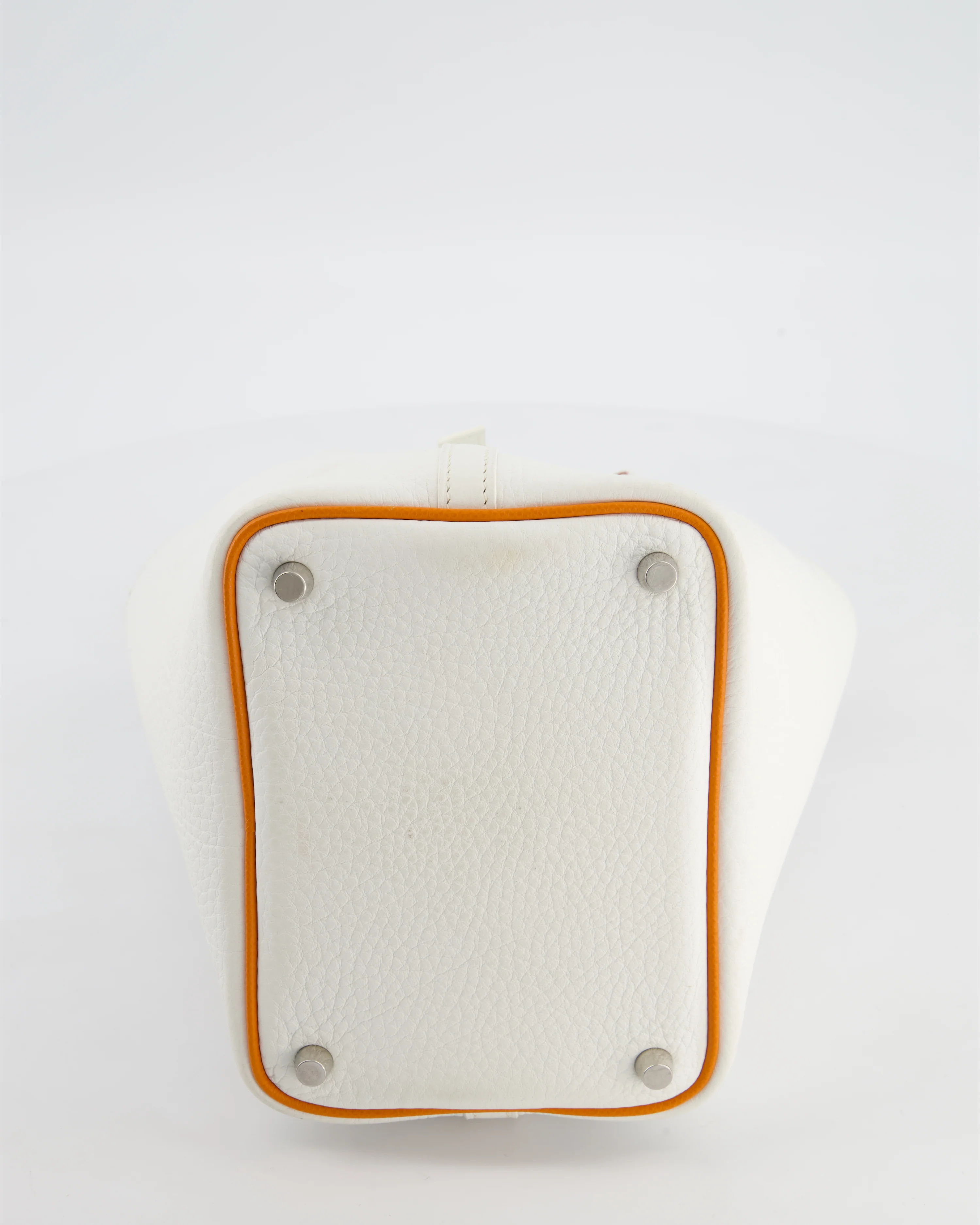 *RARE VINTAGE* Hermès Picotin 18 Bag in Blanc Fjiord Leather with Palladium Hardware & Orange Handles - Image 19
