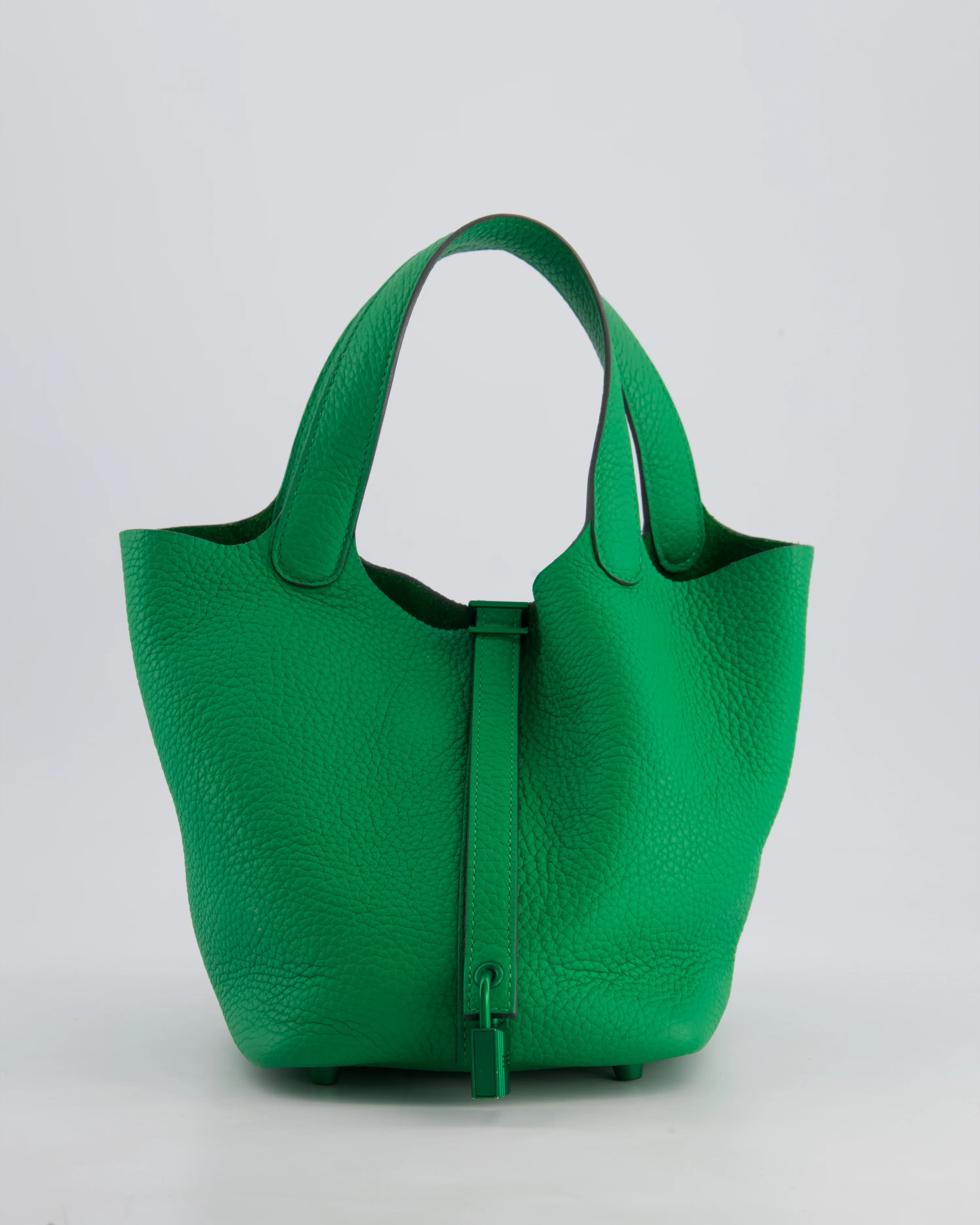 Hermès Picotin Lock 18cm in Bamboo Clemence Leather with Metallic Green Hardware - Image 16