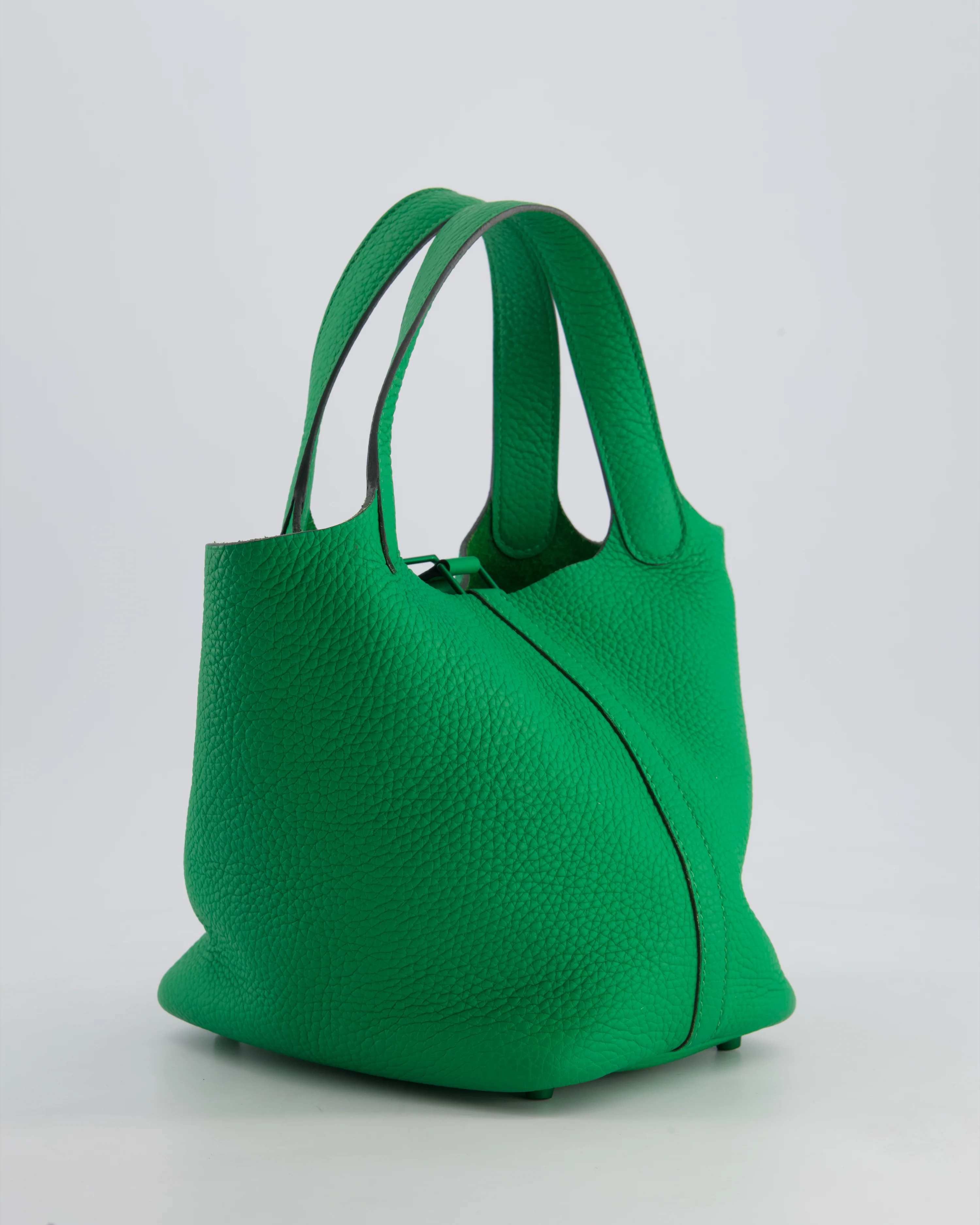 Hermès Picotin Lock 18cm in Bamboo Clemence Leather with Metallic Green Hardware - Image 9