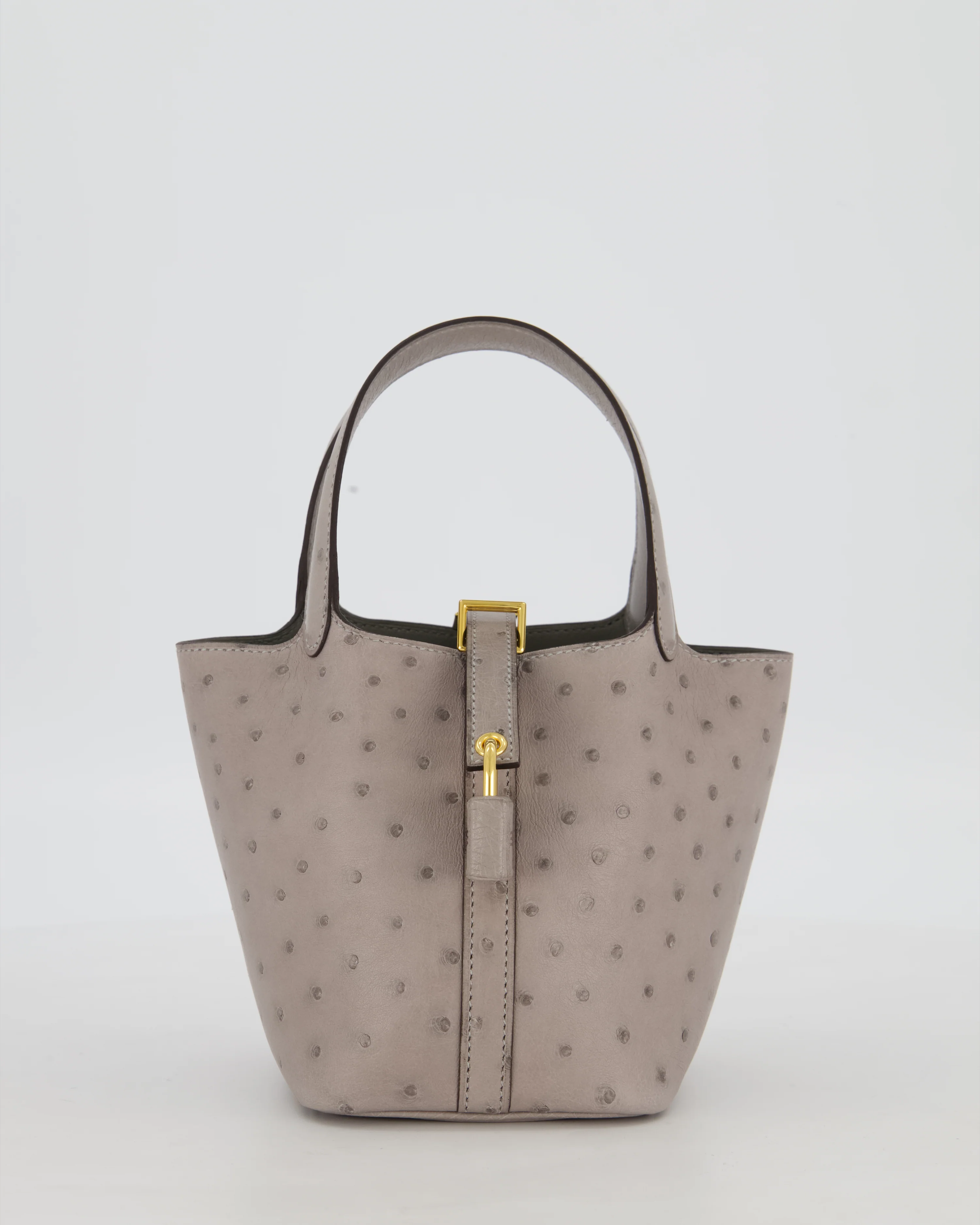 *HOT* Hermès Micro Picotin Lock Bag in Gris Mouette Ostrich Leather with Gold Hardware