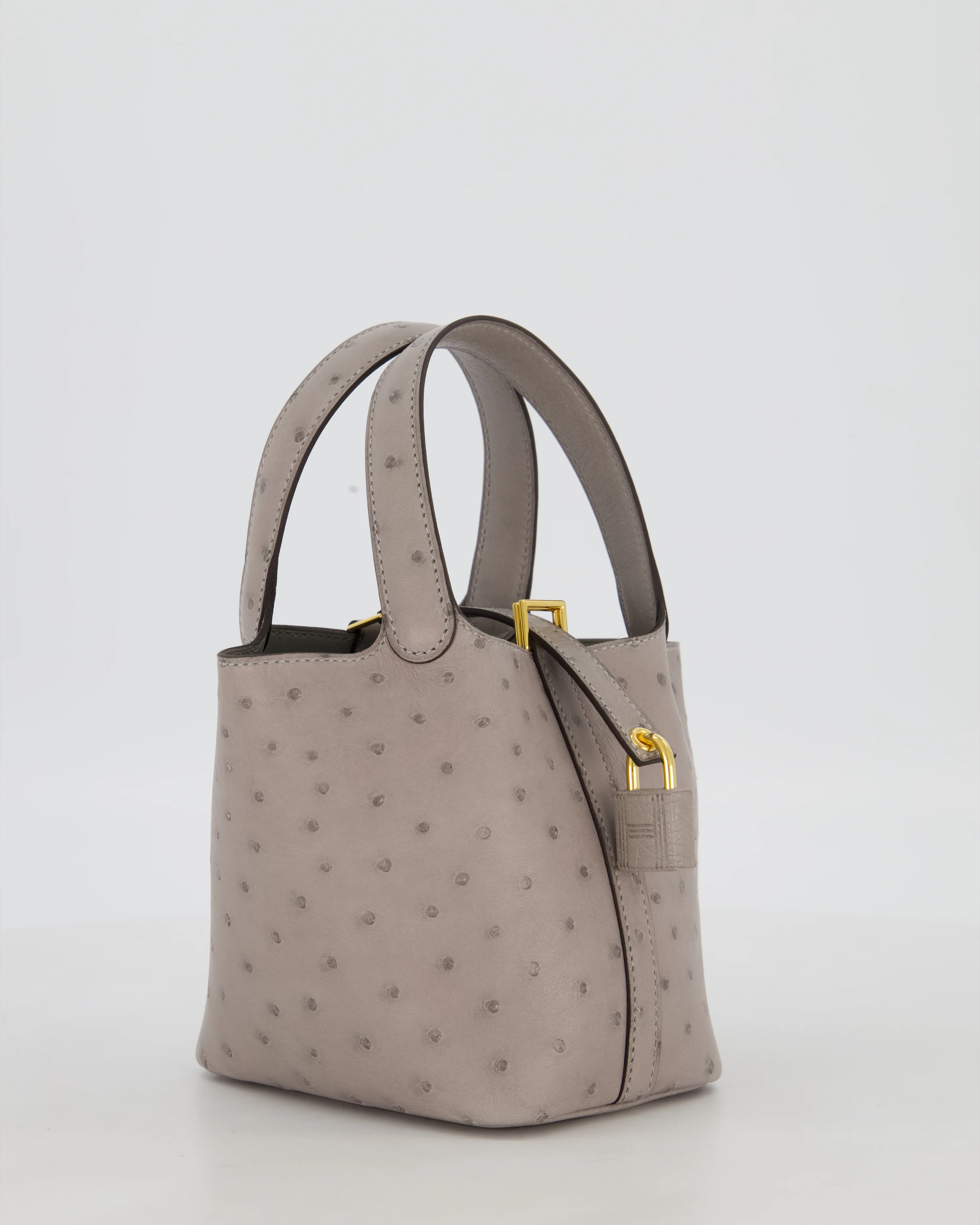 *HOT* Hermès Micro Picotin Lock Bag in Gris Mouette Ostrich Leather with Gold Hardware - Image 2