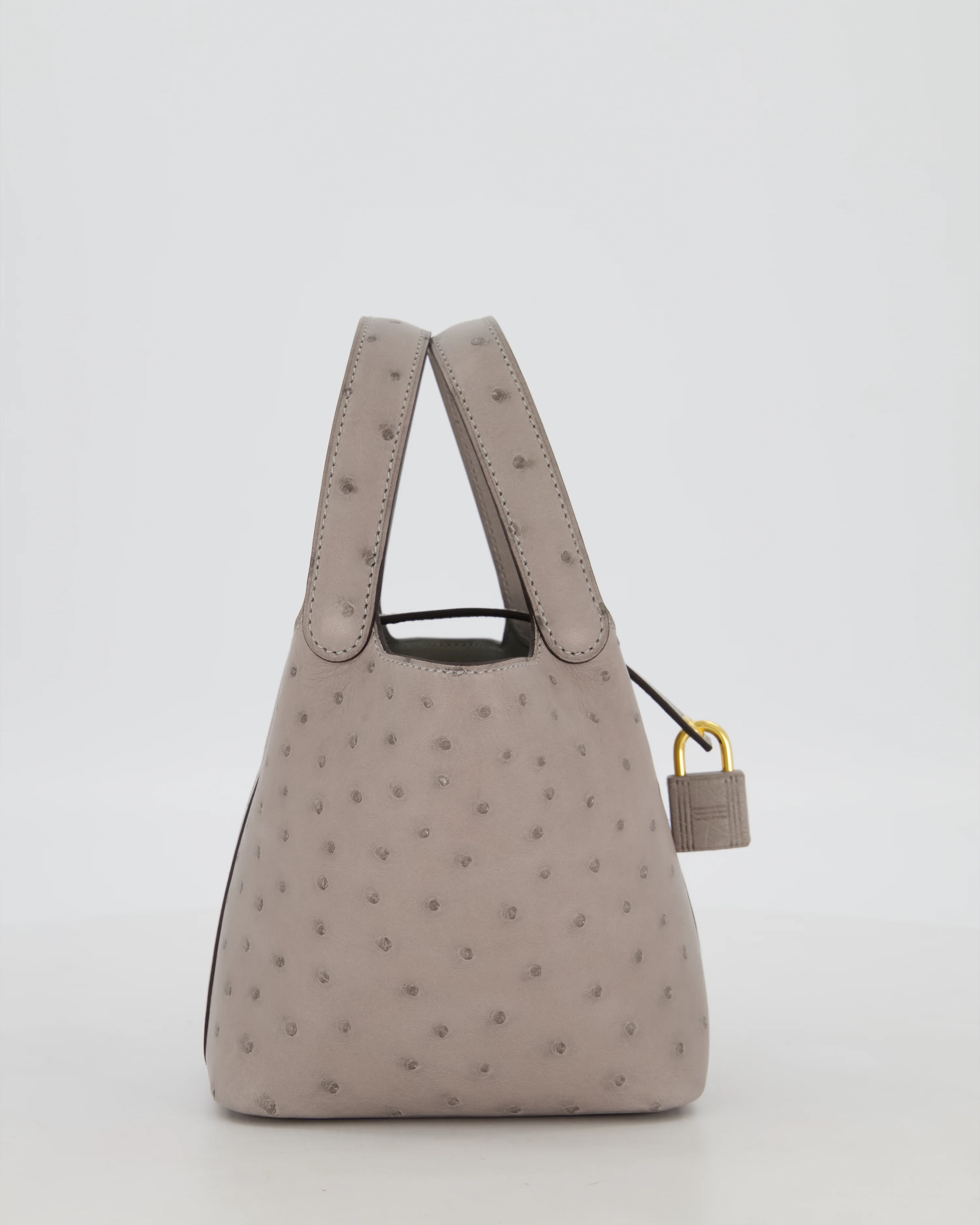*HOT* Hermès Micro Picotin Lock Bag in Gris Mouette Ostrich Leather with Gold Hardware - Image 3