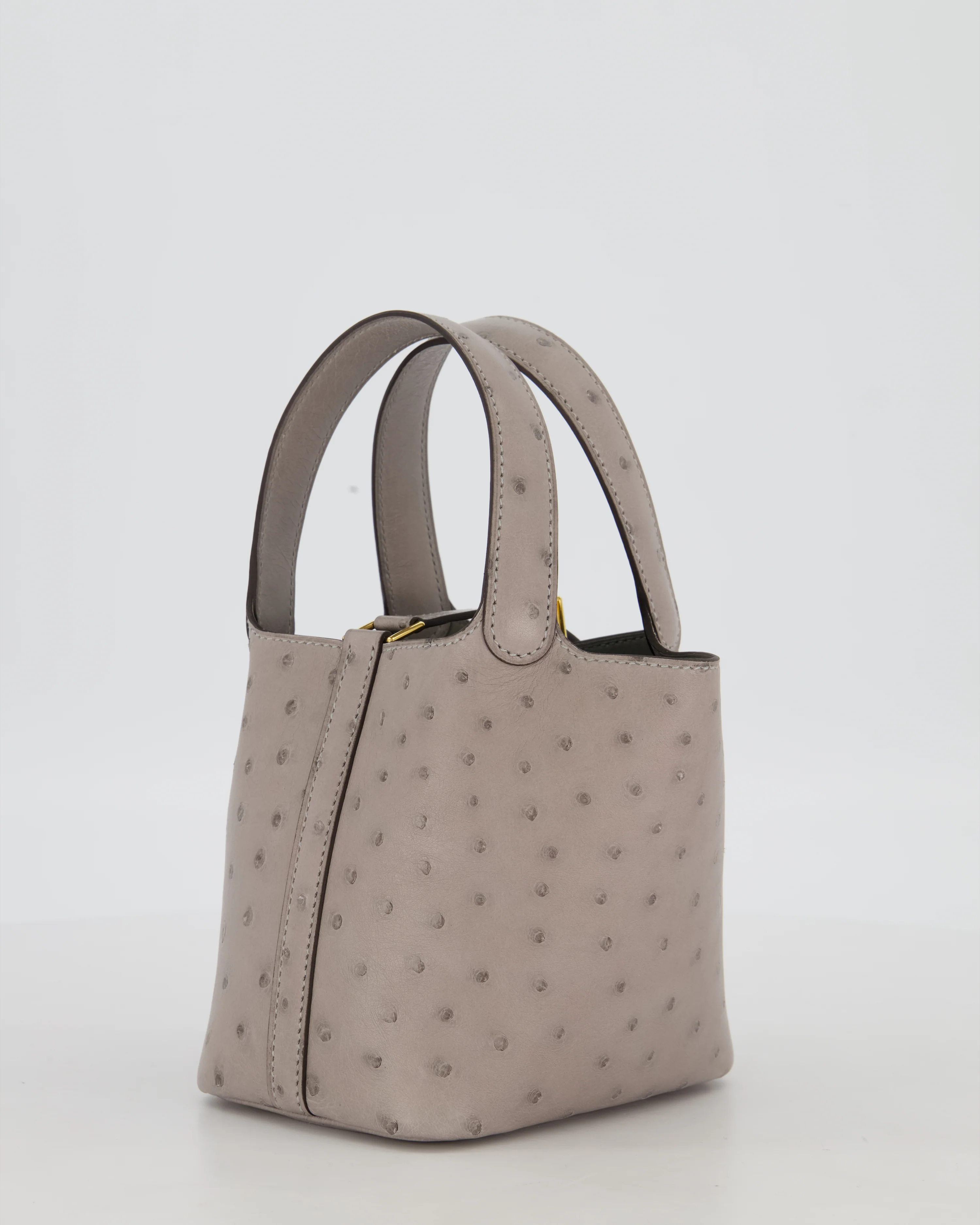 *HOT* Hermès Micro Picotin Lock Bag in Gris Mouette Ostrich Leather with Gold Hardware - Image 4