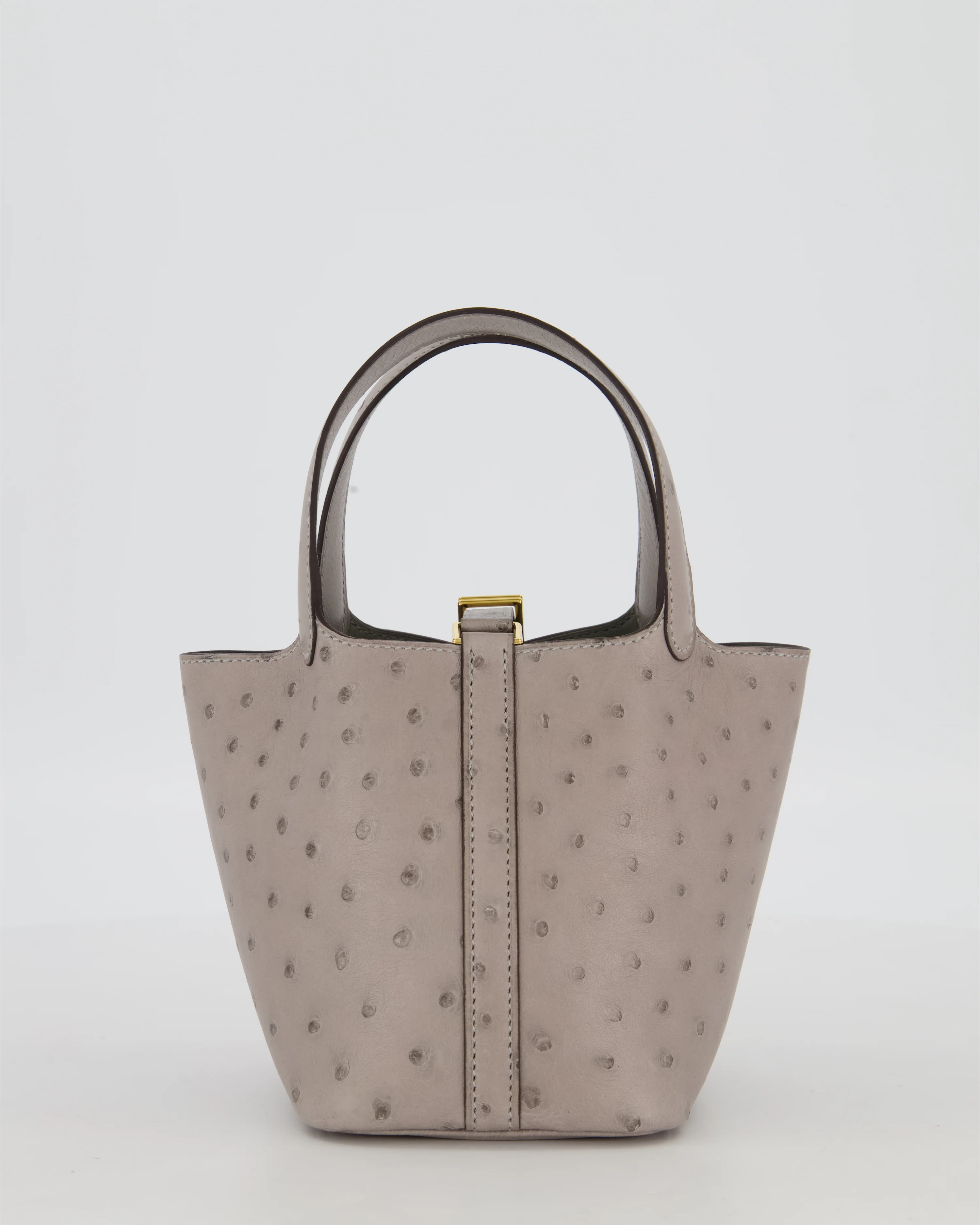 *HOT* Hermès Micro Picotin Lock Bag in Gris Mouette Ostrich Leather with Gold Hardware - Image 6