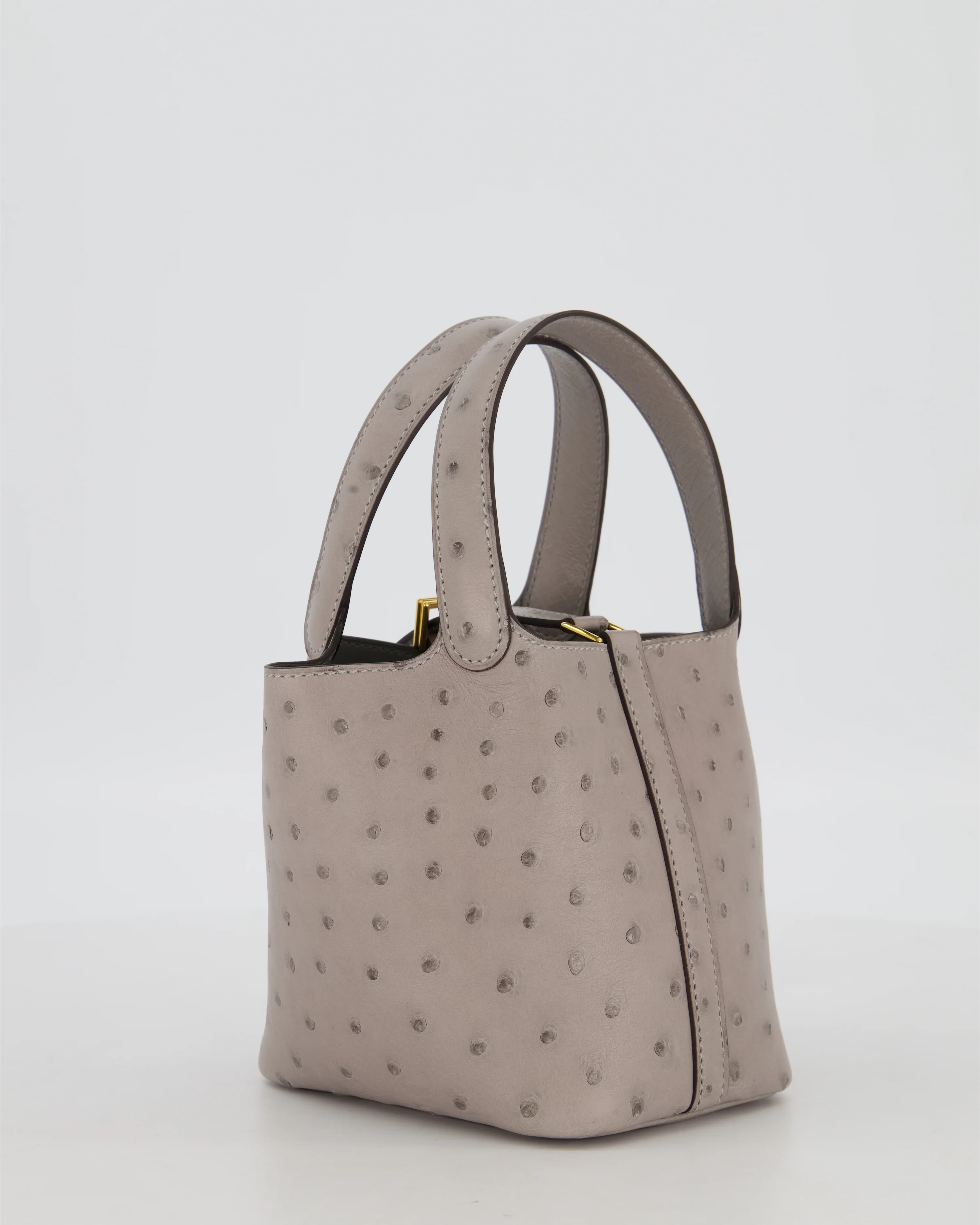 *HOT* Hermès Micro Picotin Lock Bag in Gris Mouette Ostrich Leather with Gold Hardware - Image 7