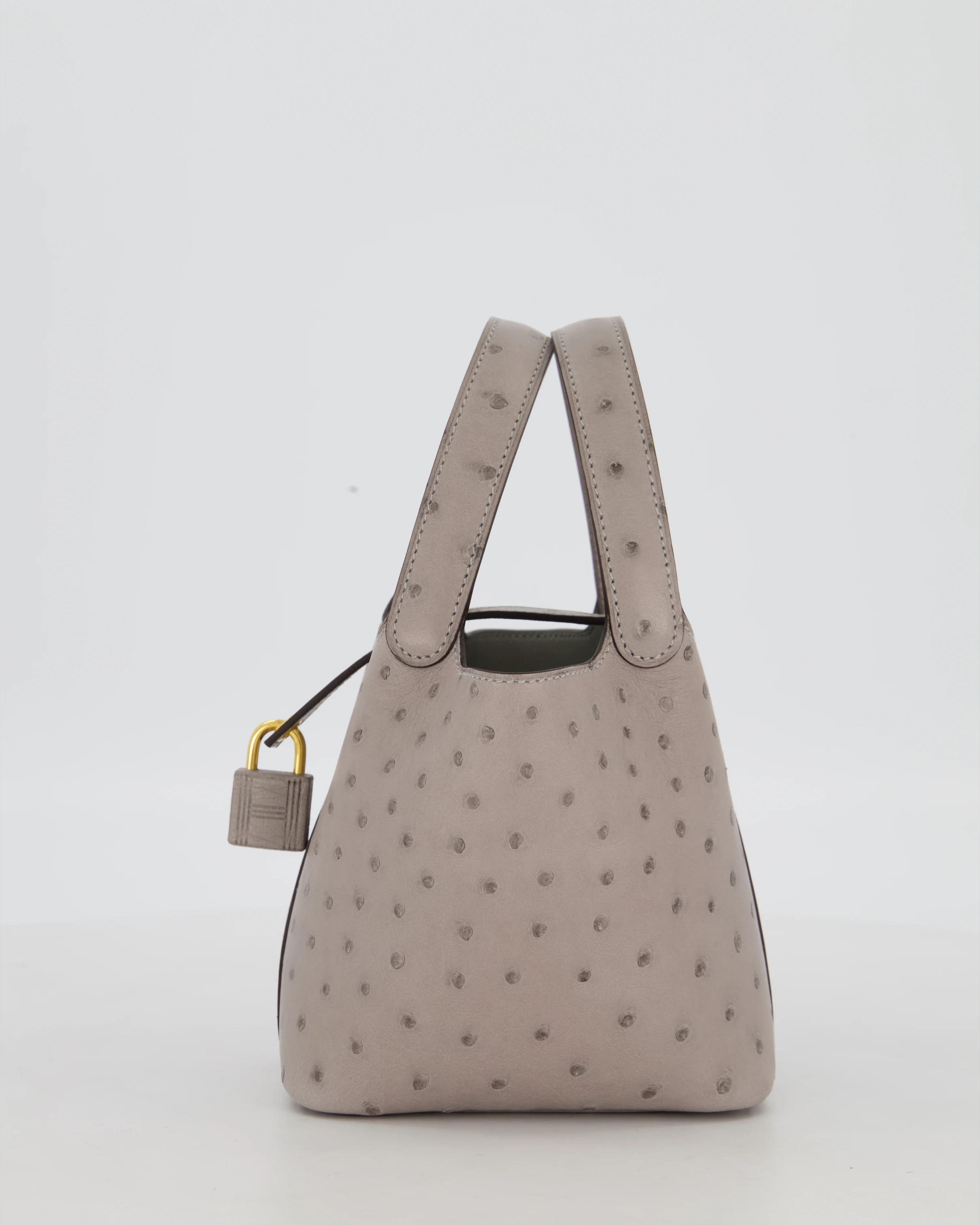 *HOT* Hermès Micro Picotin Lock Bag in Gris Mouette Ostrich Leather with Gold Hardware - Image 8