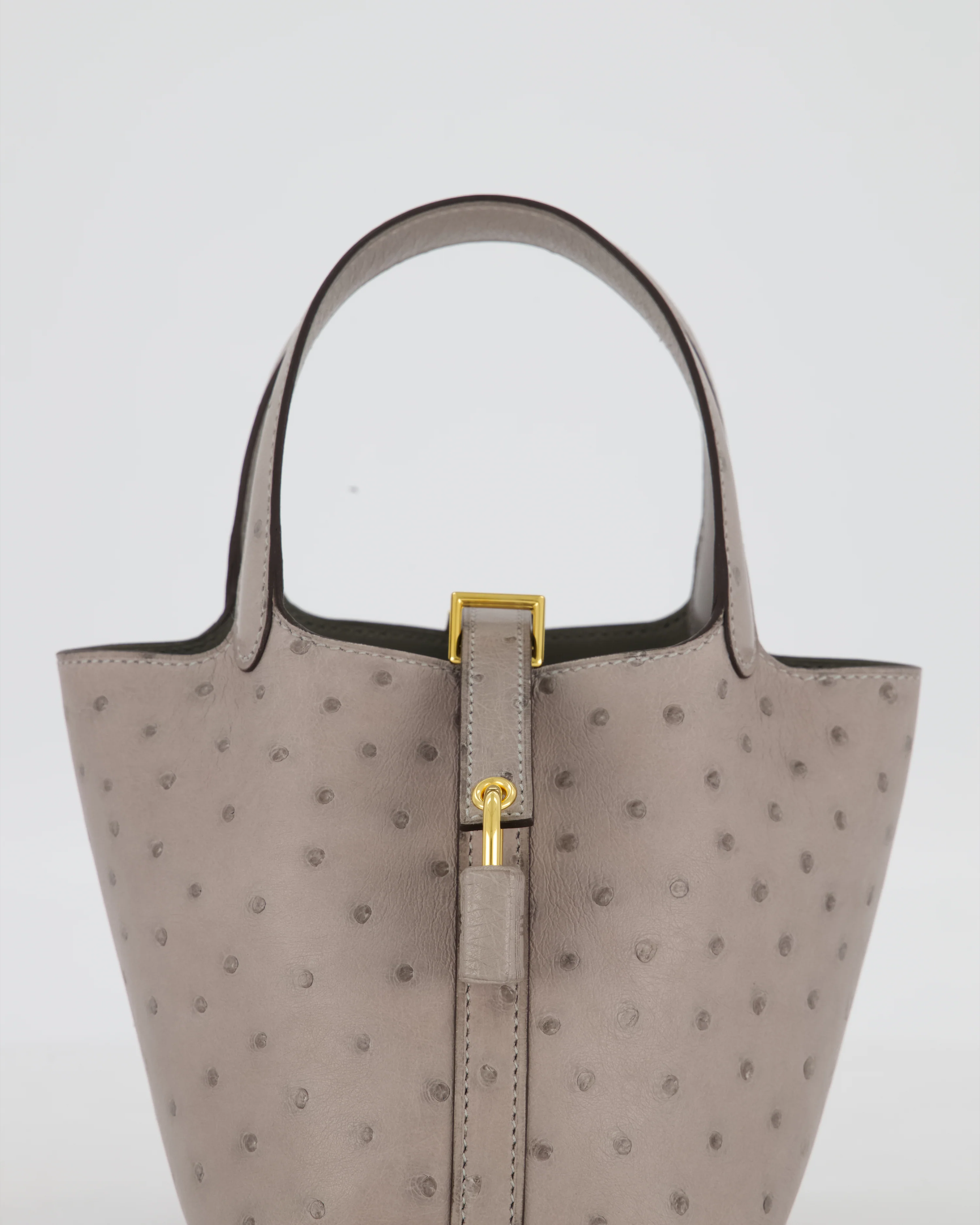 *HOT* Hermès Micro Picotin Lock Bag in Gris Mouette Ostrich Leather with Gold Hardware - Image 9