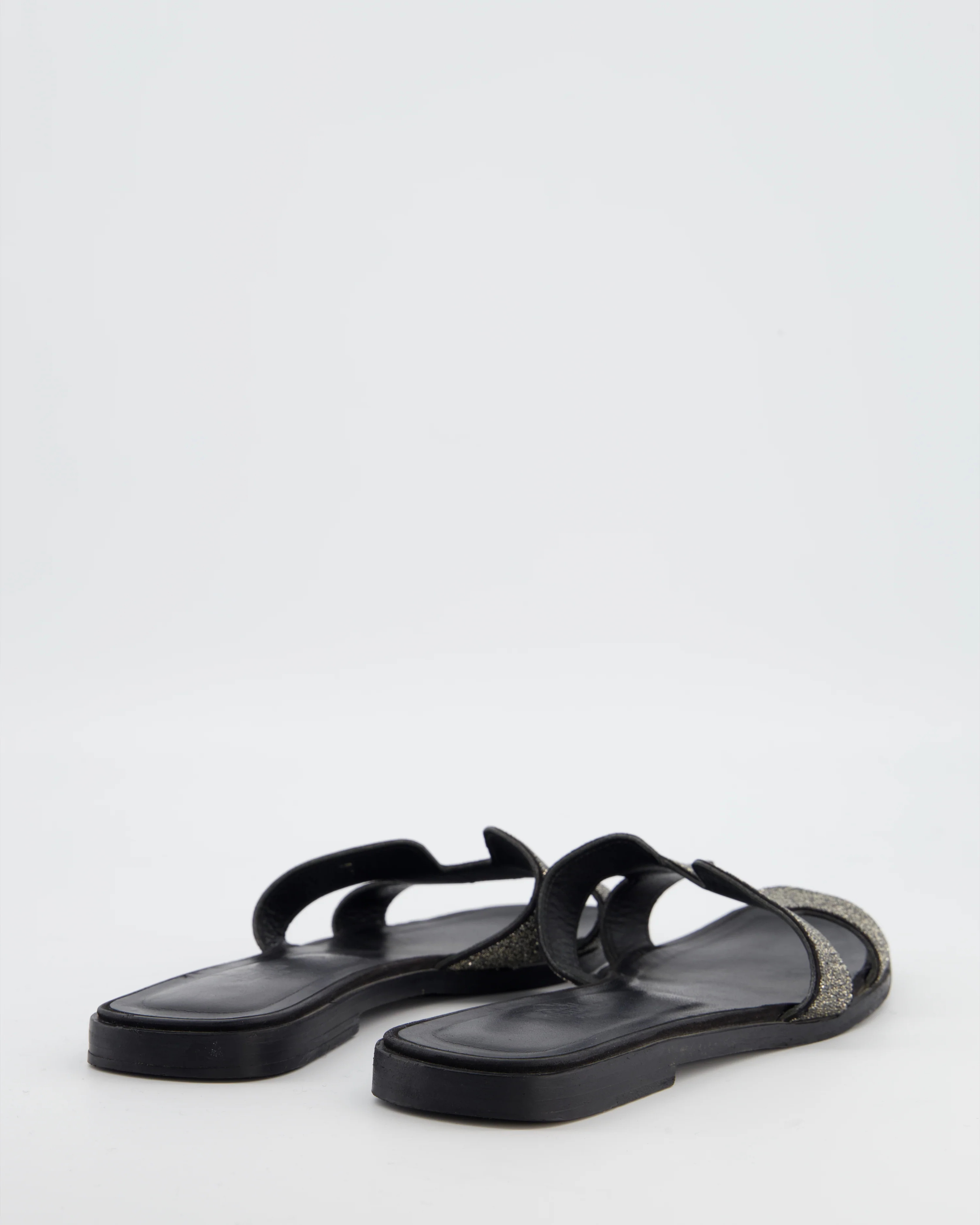 Hermès Black Oran Sandals Poudre de Cristal in Leather with glitter Details Size EU 38.5 - Image 3